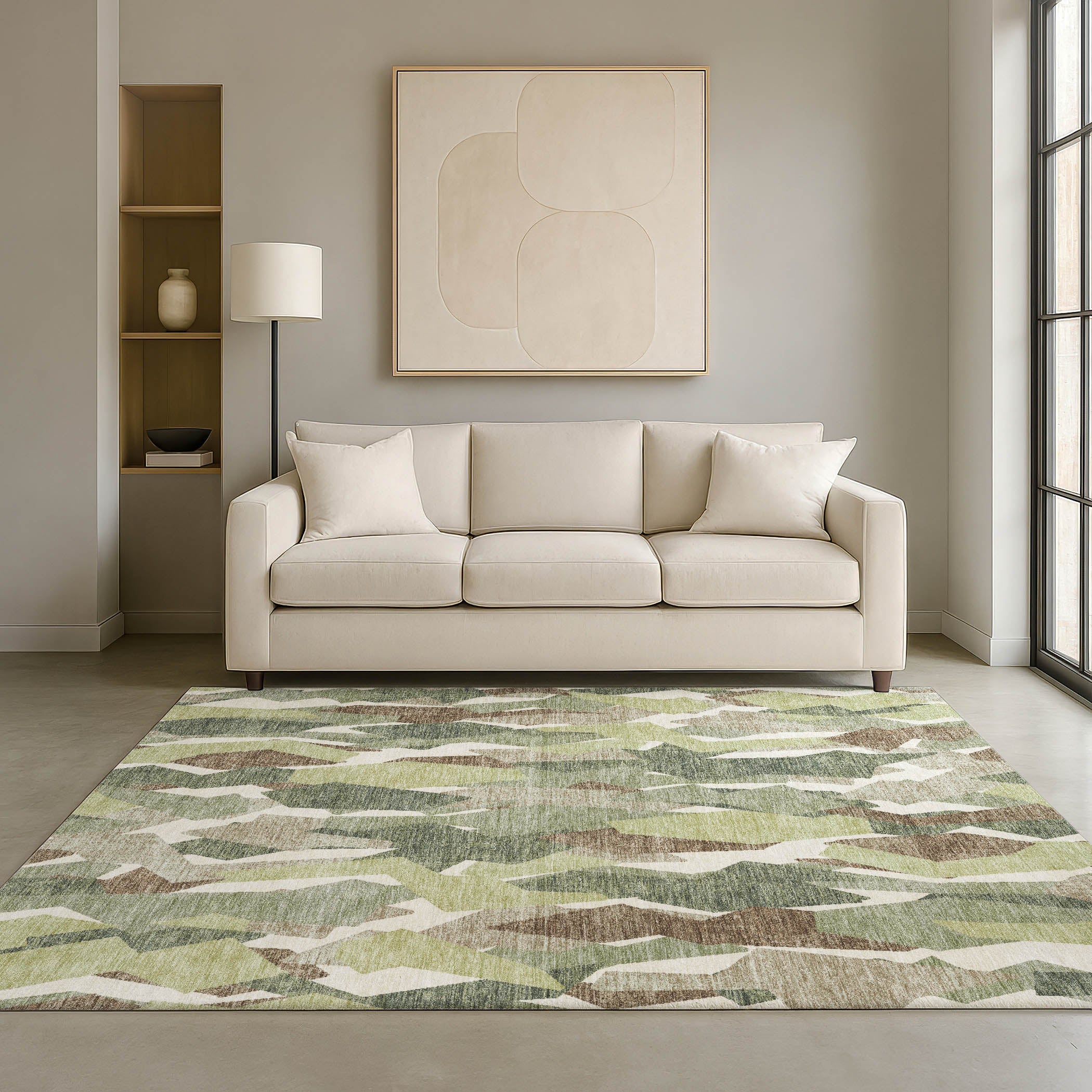 Lima Machine Washable Transitional Fern Green Rug 3' x 5' #shape_Rectangle