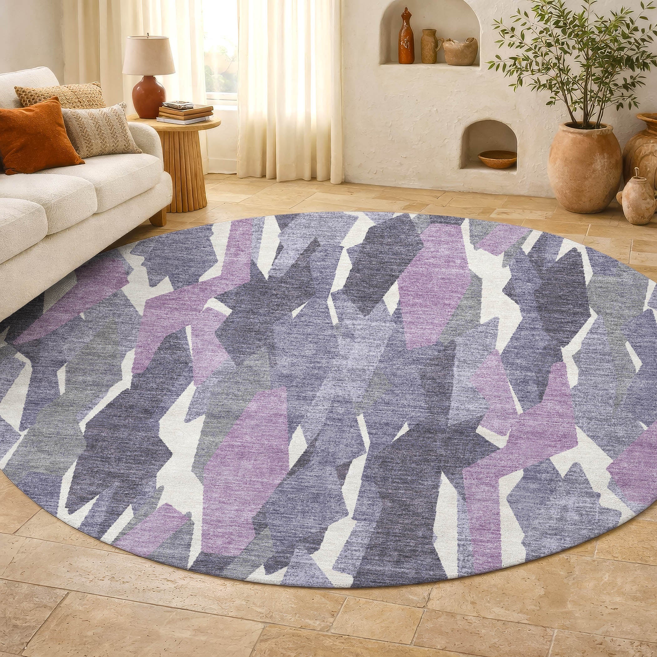 Lima Machine Washable Transitional Purple Rug 8' x 8' #shape_Round