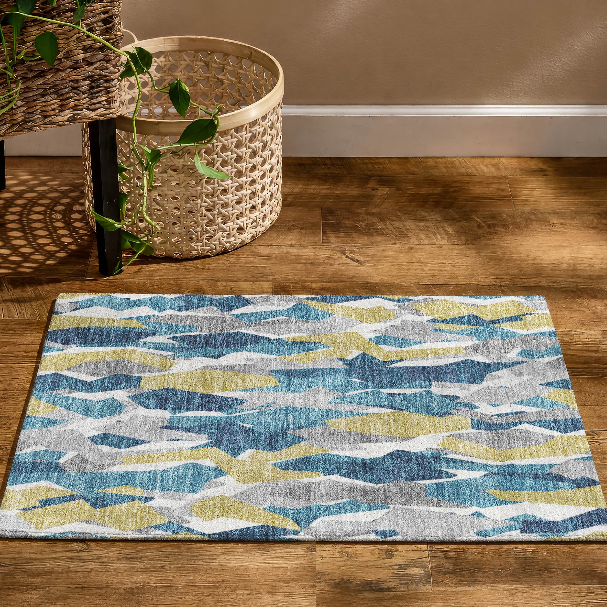 Lima Machine Washable Transitional Teal Rug 1'8" x 2'6" #shape_Rectangle