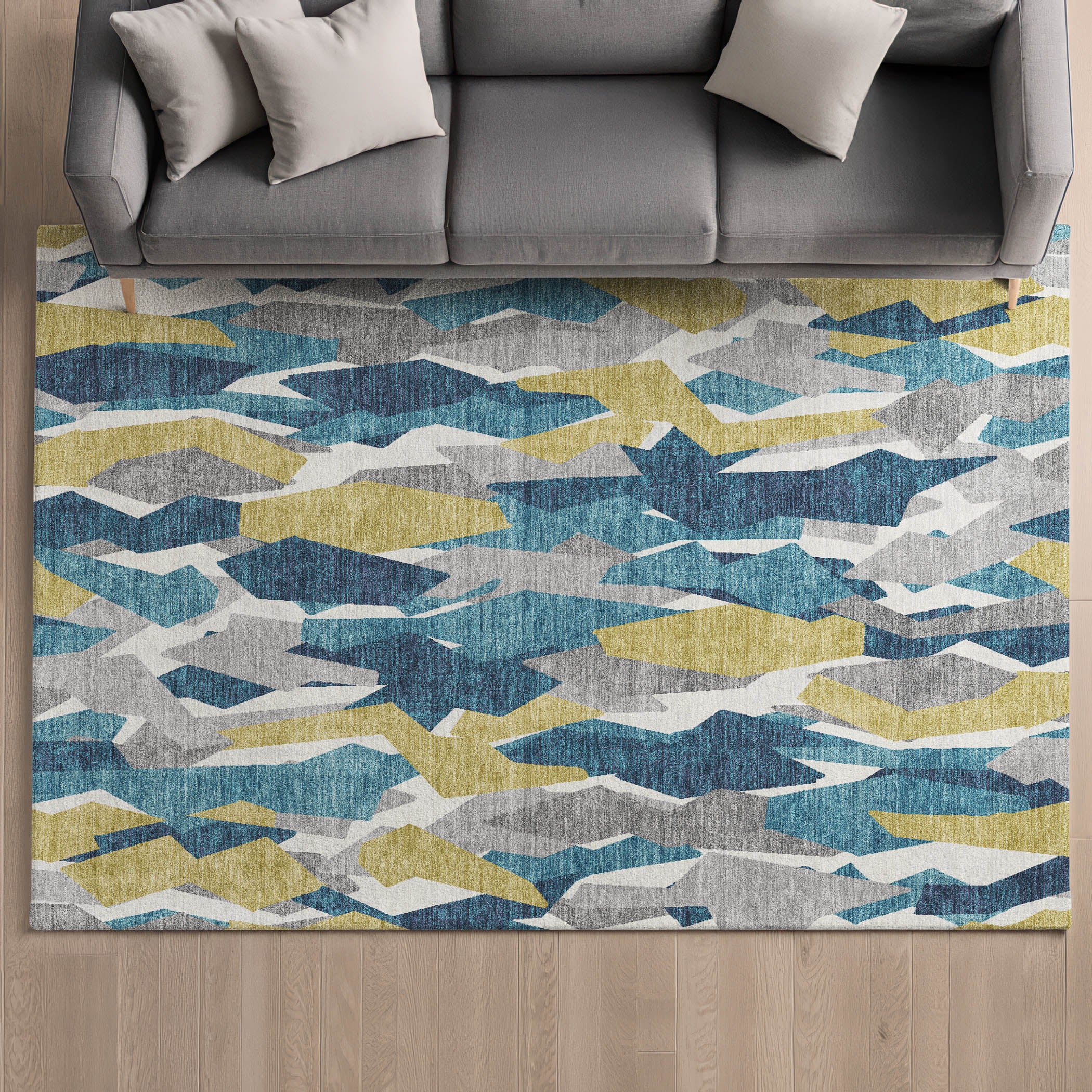 Lima Machine Washable Transitional Teal Rug 3' x 5' #shape_Rectangle