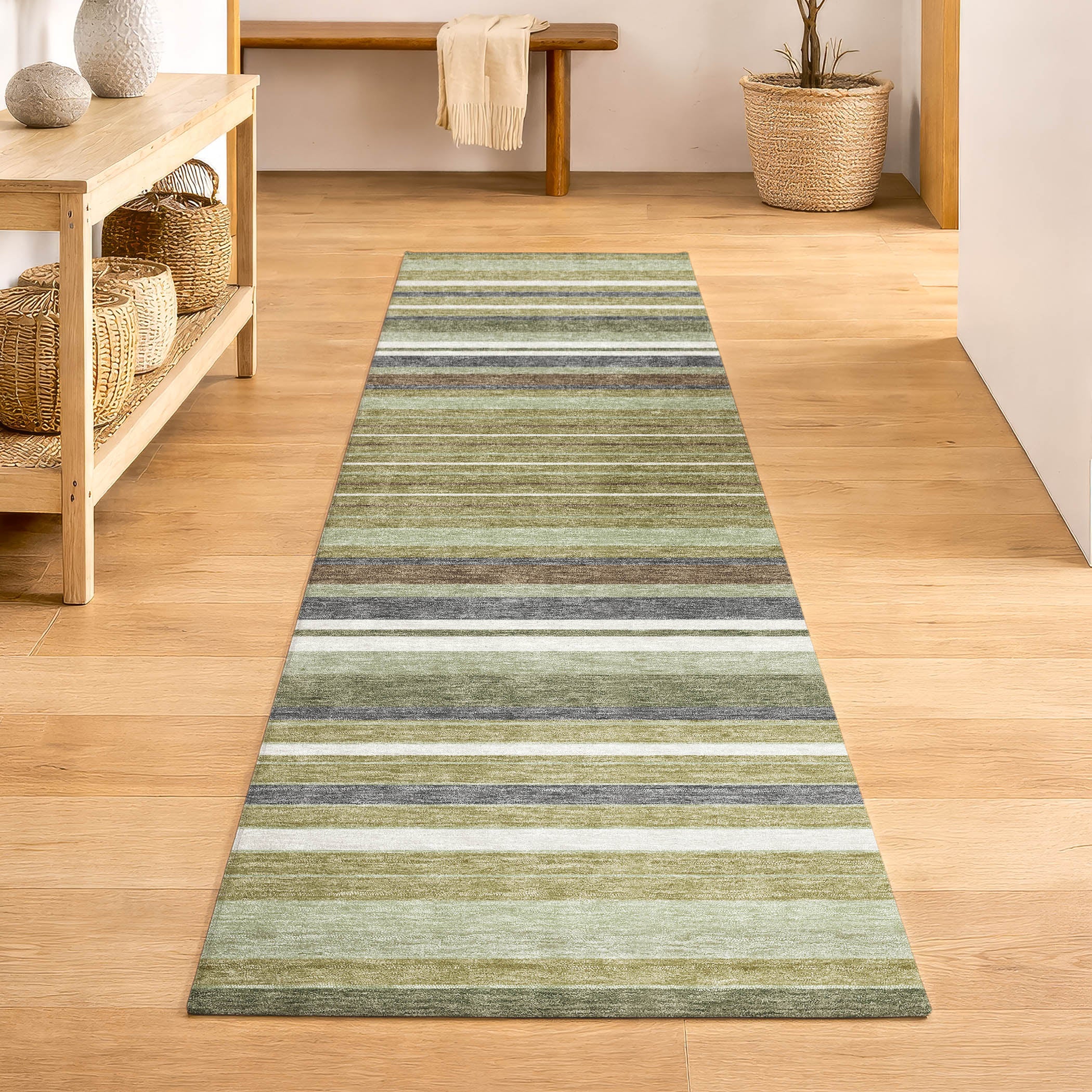 Sarajevo Machine Washable Transitional Aloe Green Rug 2'3" x 7'6" #shape_Runner