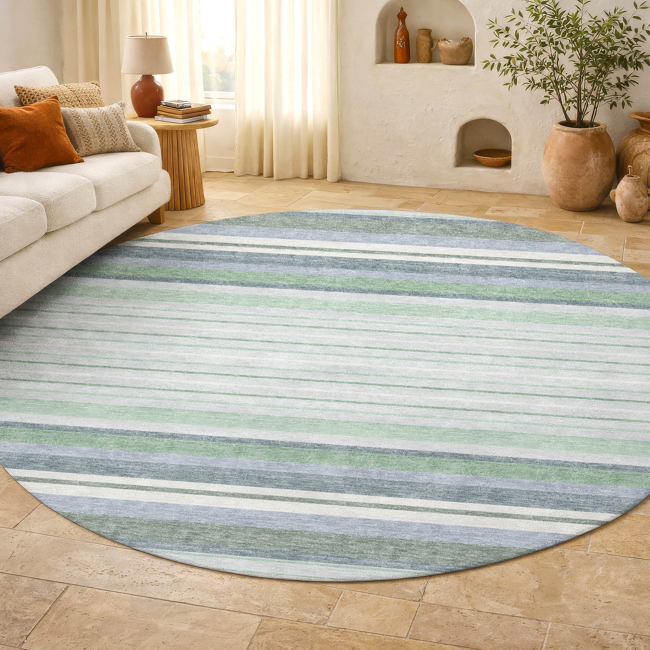Sarajevo Machine Washable Transitional Mint Green Rug 8' x 8' #shape_Round