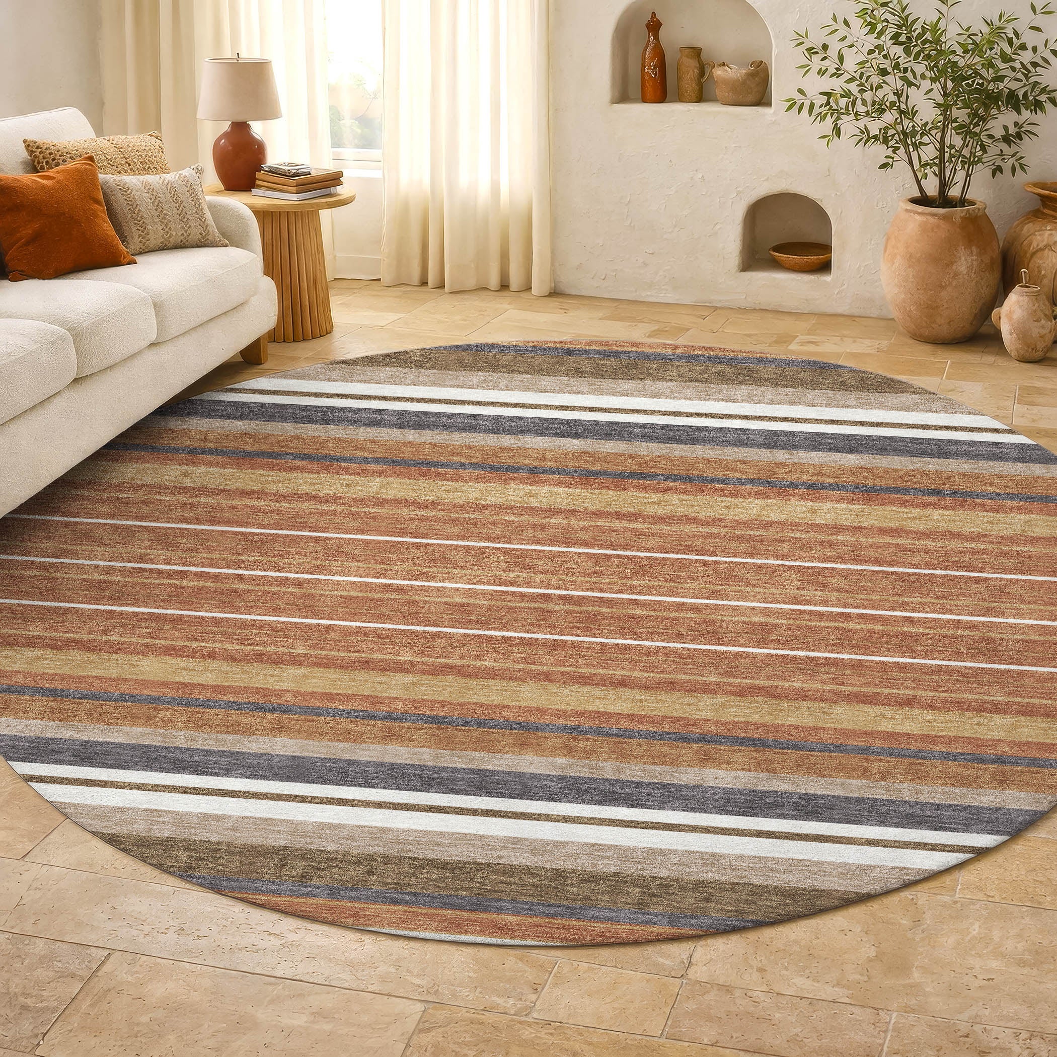 Sarajevo Machine Washable Transitional Paprika Orange Rug 8' x 8' #shape_Round