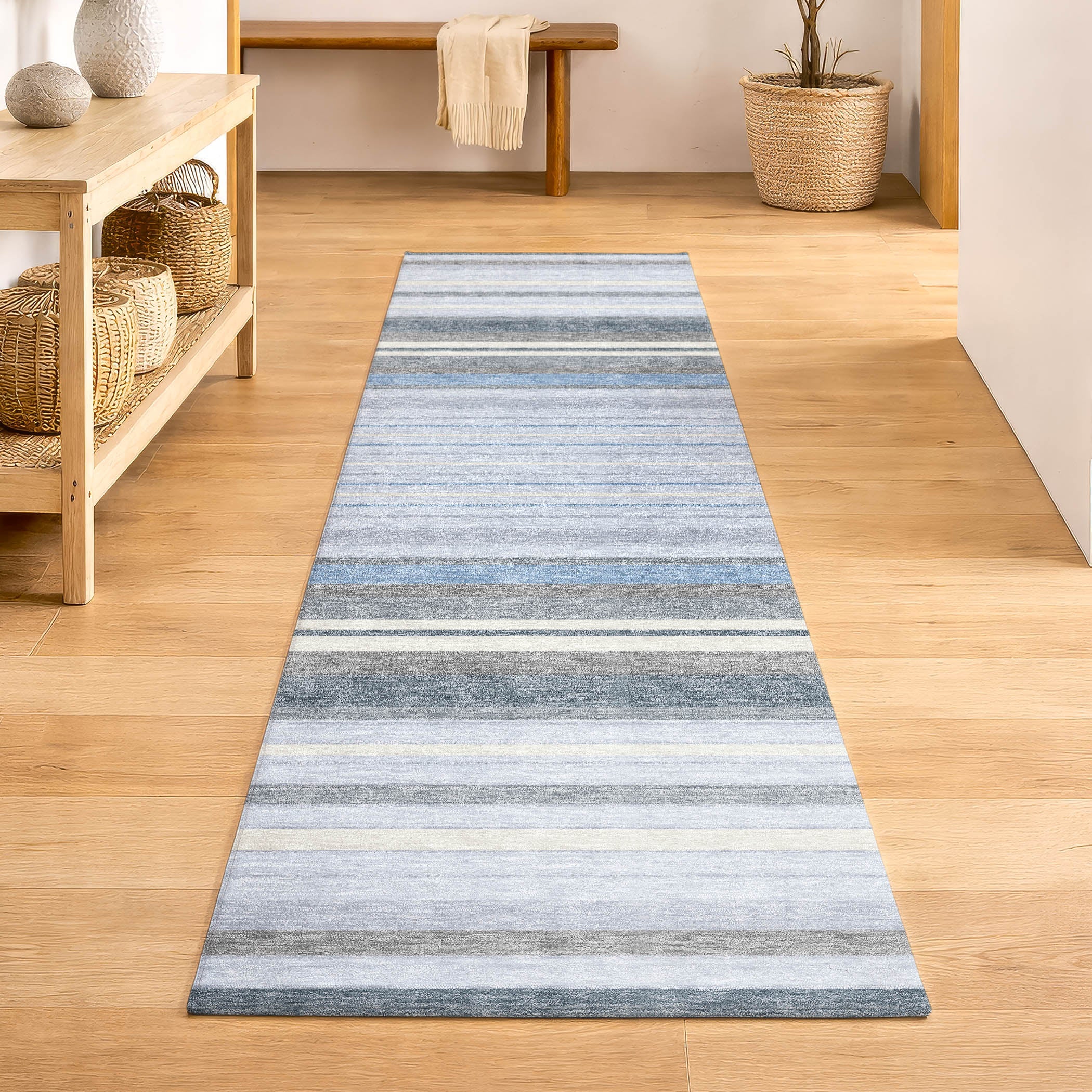 Sarajevo Machine Washable Transitional Sky Blue Rug 2'3" x 7'6" #shape_Runner