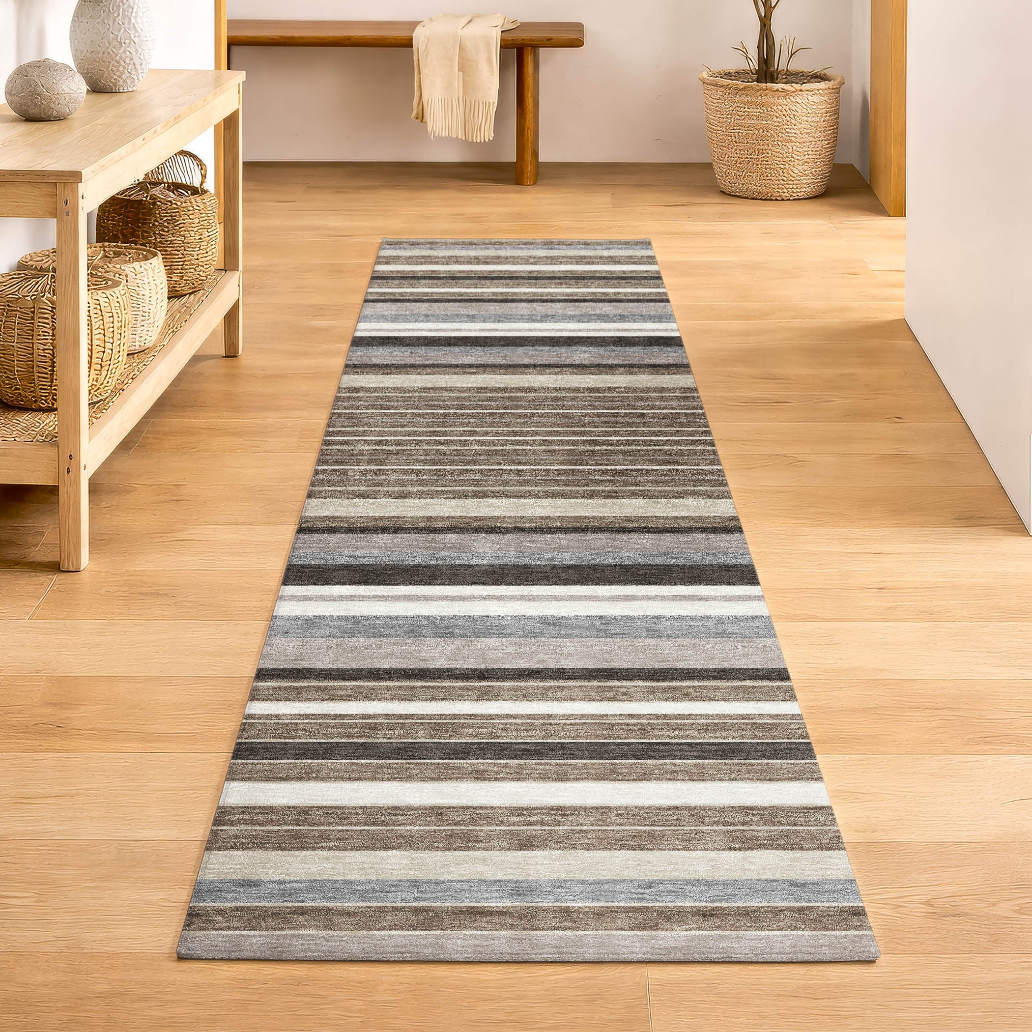 Sarajevo Machine Washable Transitional Taupe Brown Rug 2'3" x 7'6" #shape_Runner