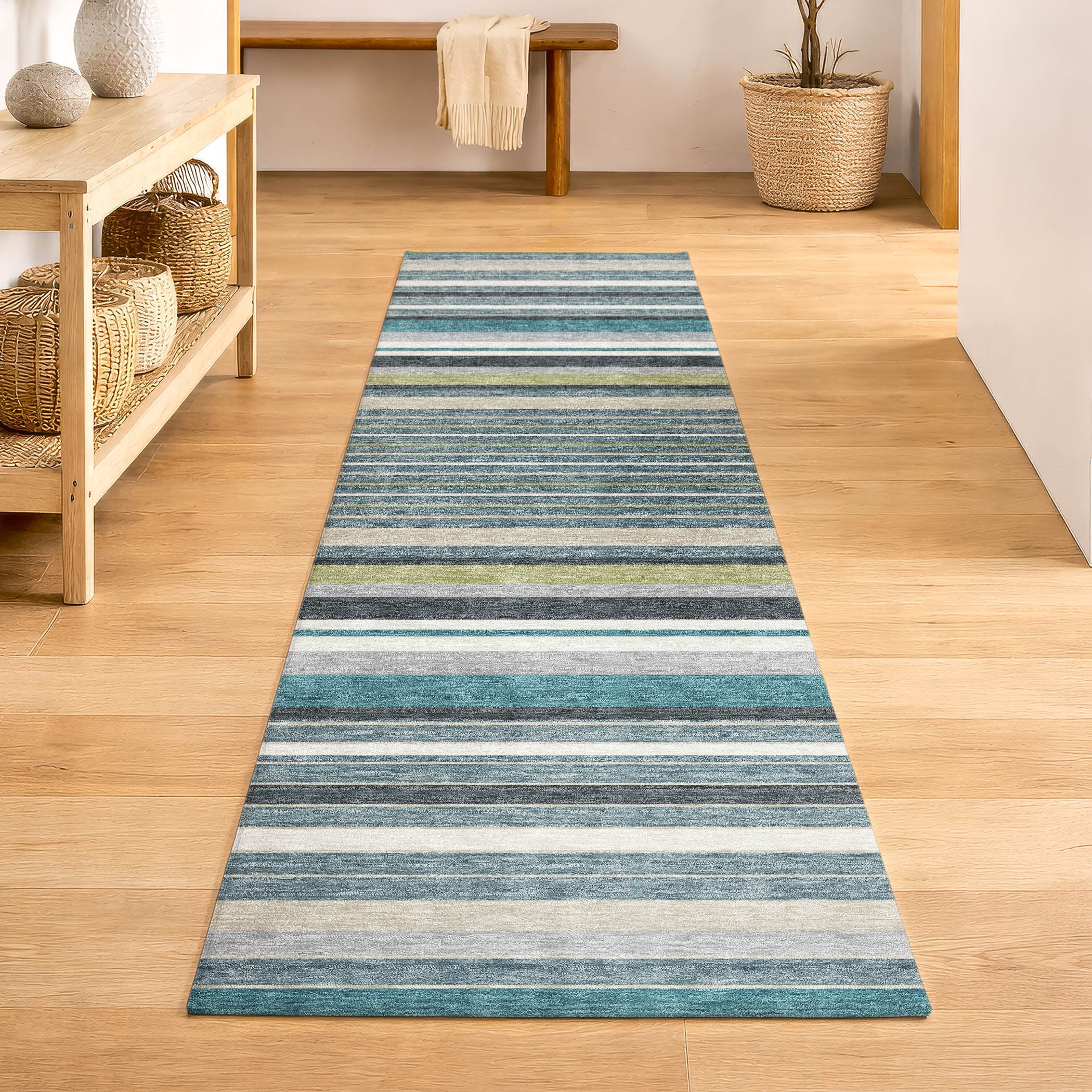 Sarajevo Machine Washable Transitional Teal Rug 2'3" x 7'6" #shape_Runner