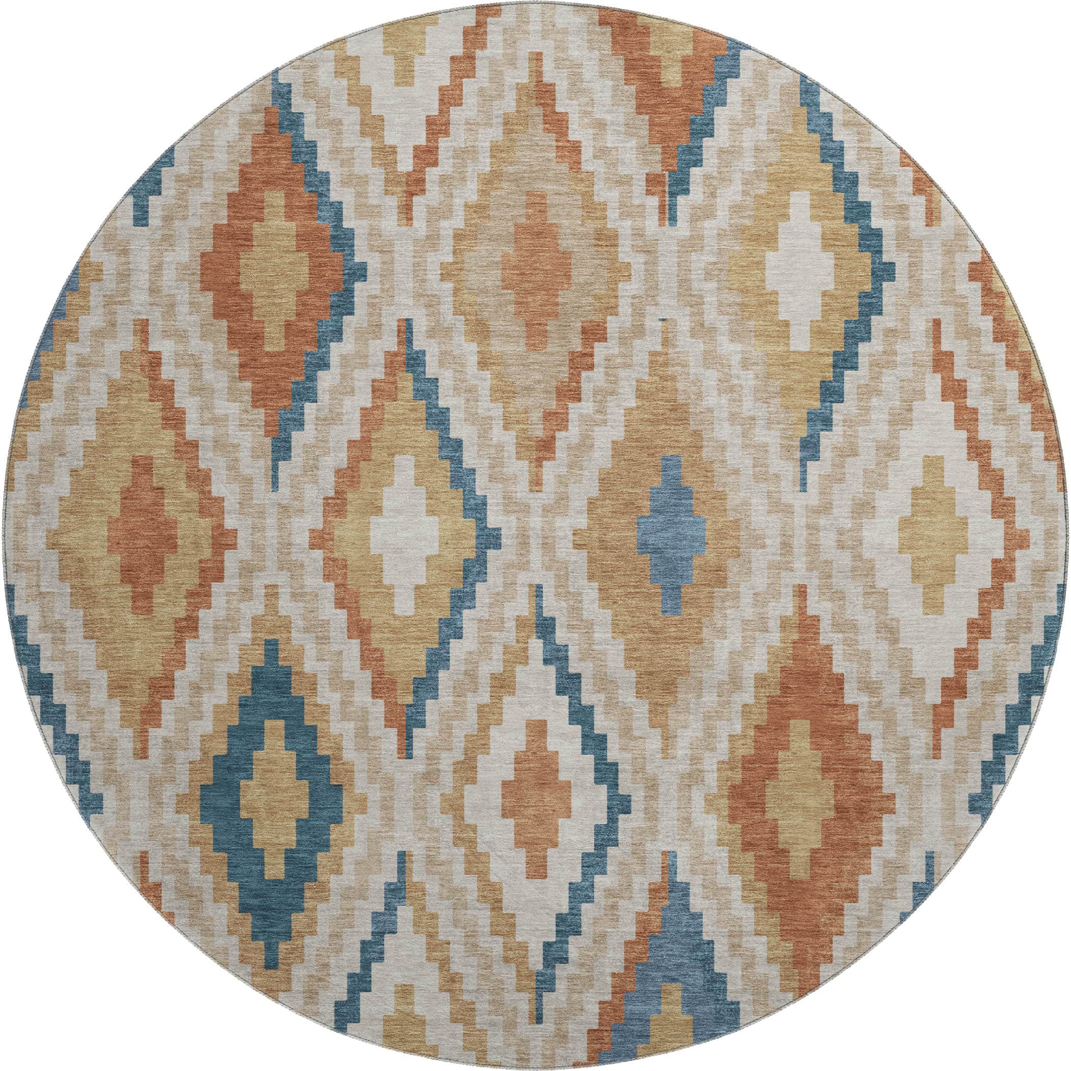Kathmandu Machine Washable Transitional Beige Brown Rug 8' x 8' #shape_Round