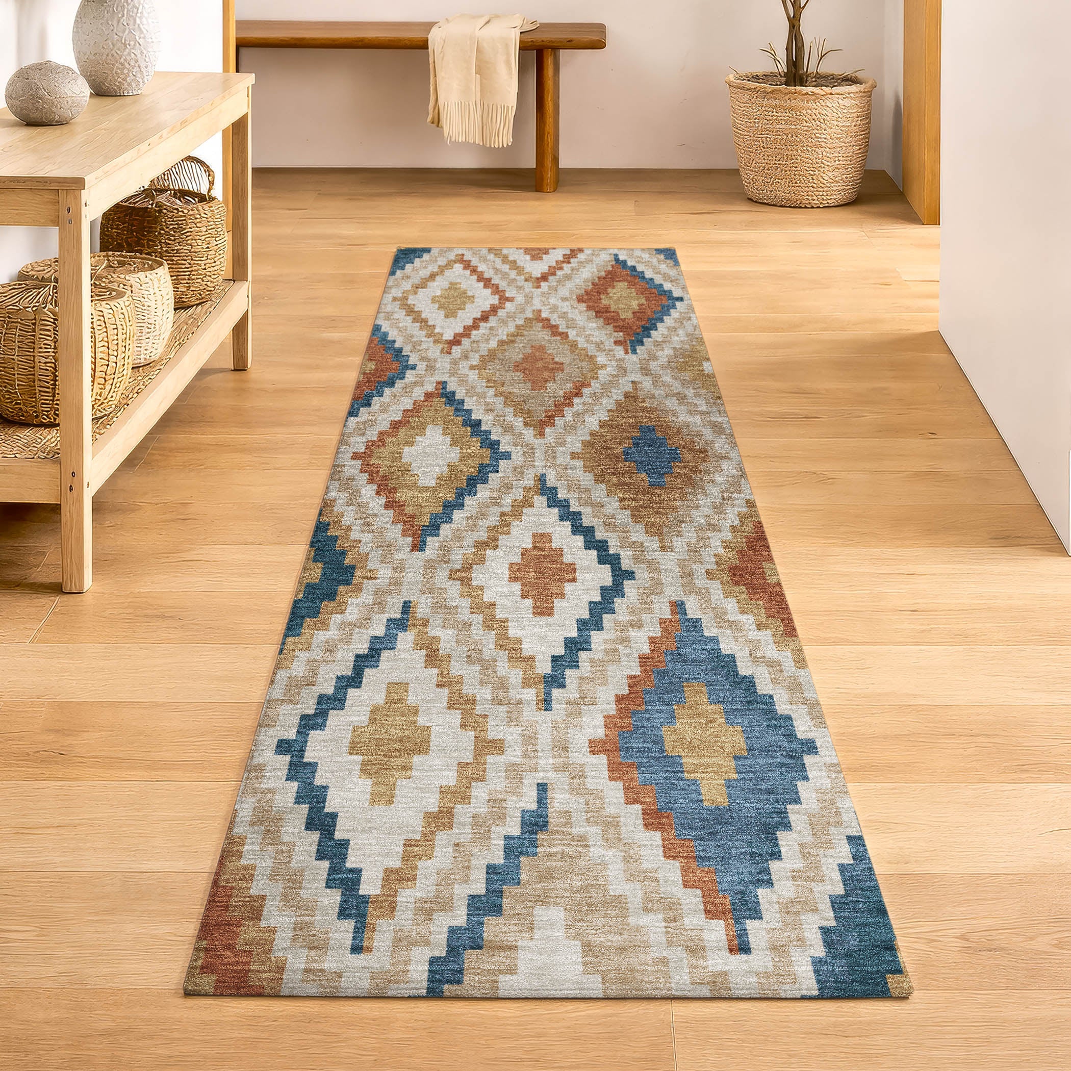 Kathmandu Machine Washable Transitional Beige Brown Rug 2'3" x 7'6" #shape_Runner
