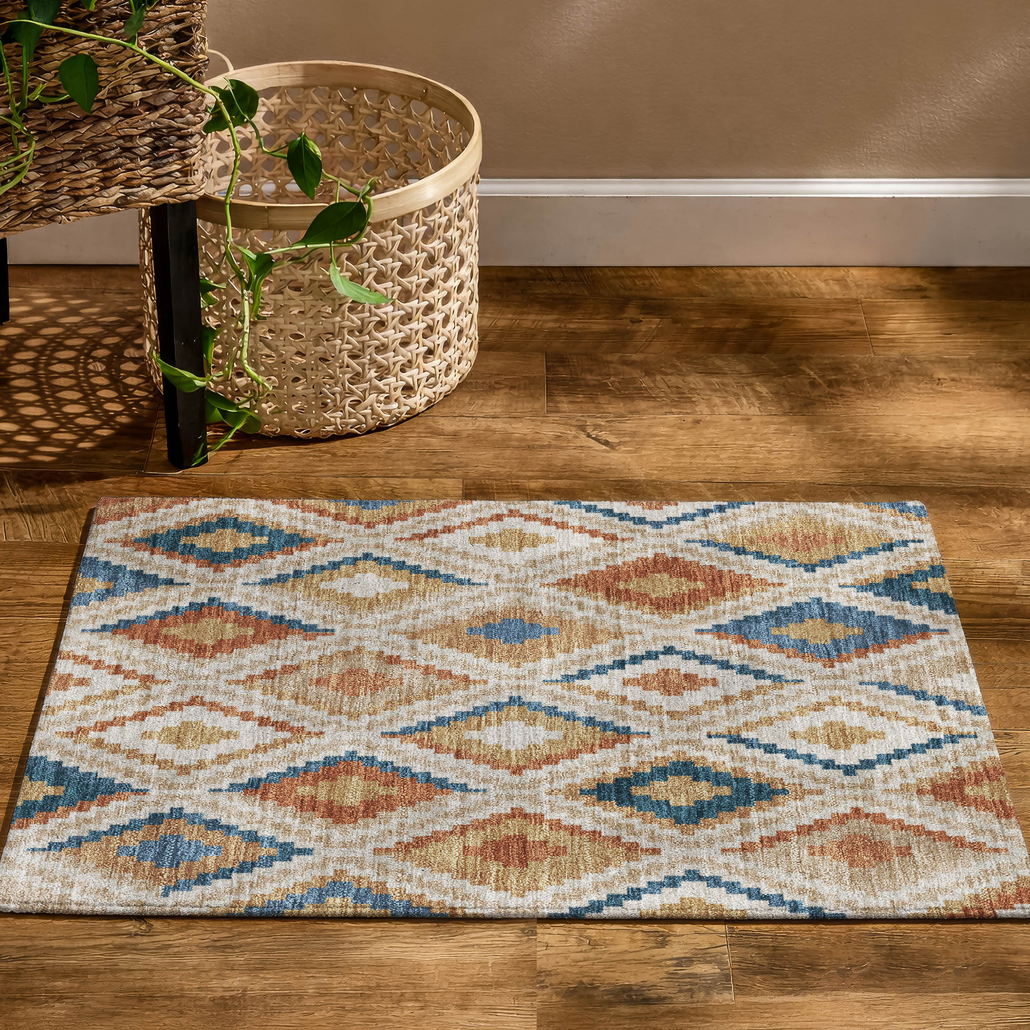 Kathmandu Machine Washable Transitional Beige Brown Rug 1'8" x 2'6" #shape_Rectangle