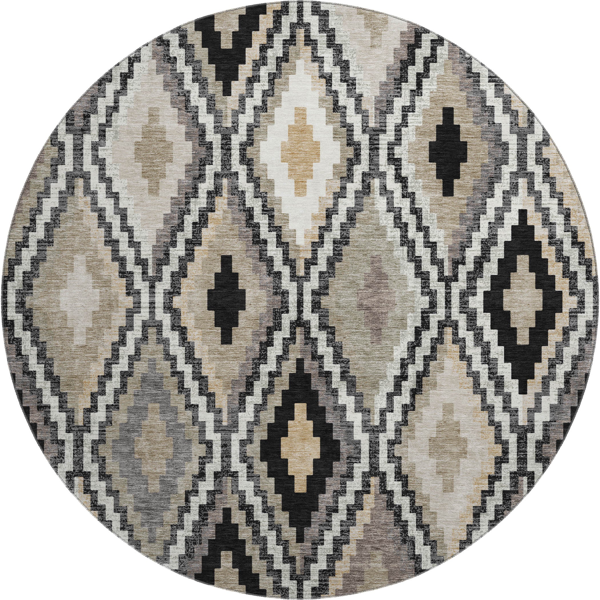 Kathmandu Machine Washable Transitional Black Rug 8' x 8' #shape_Round