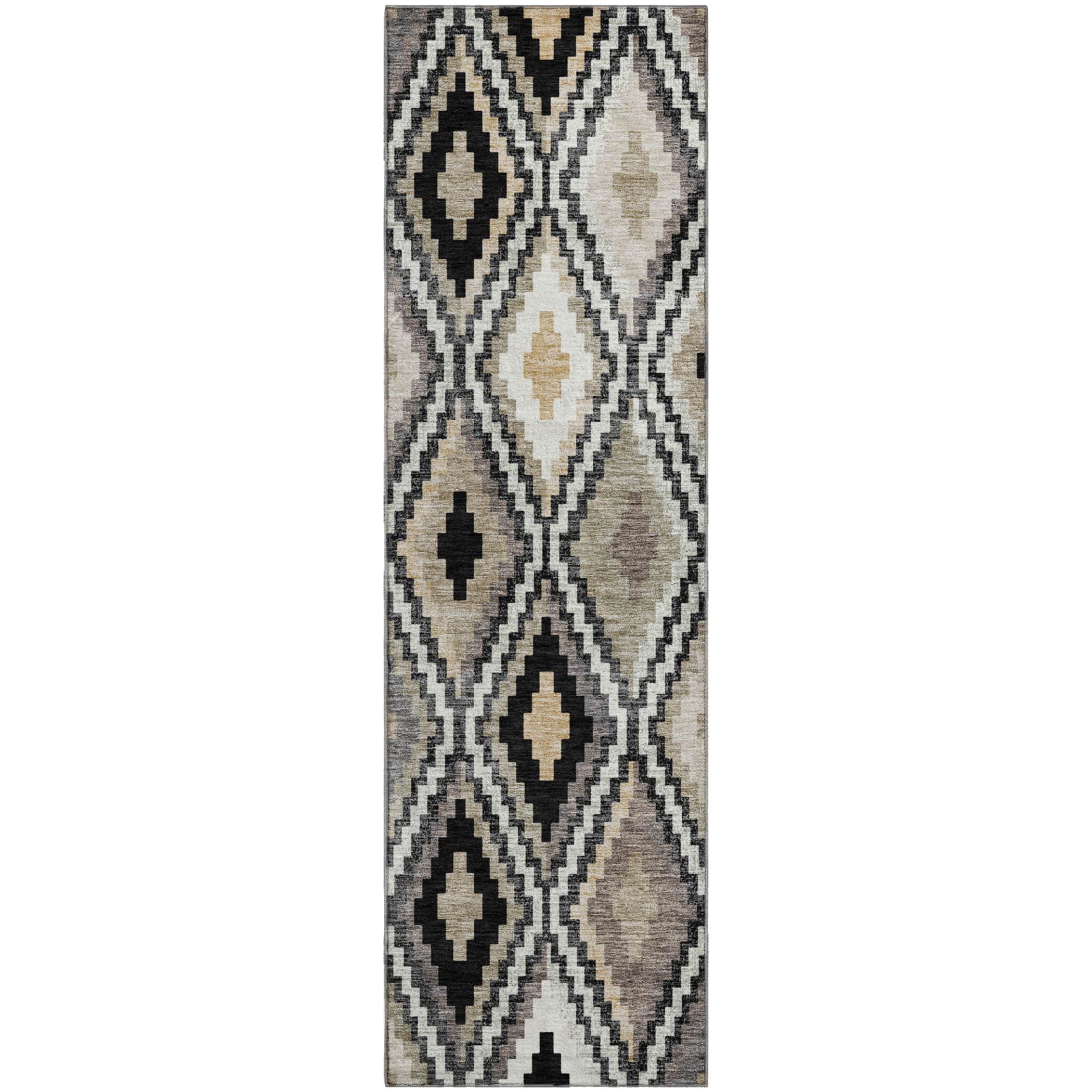 Kathmandu Machine Washable Transitional Black Rug 2'3" x 7'6" #shape_Runner
