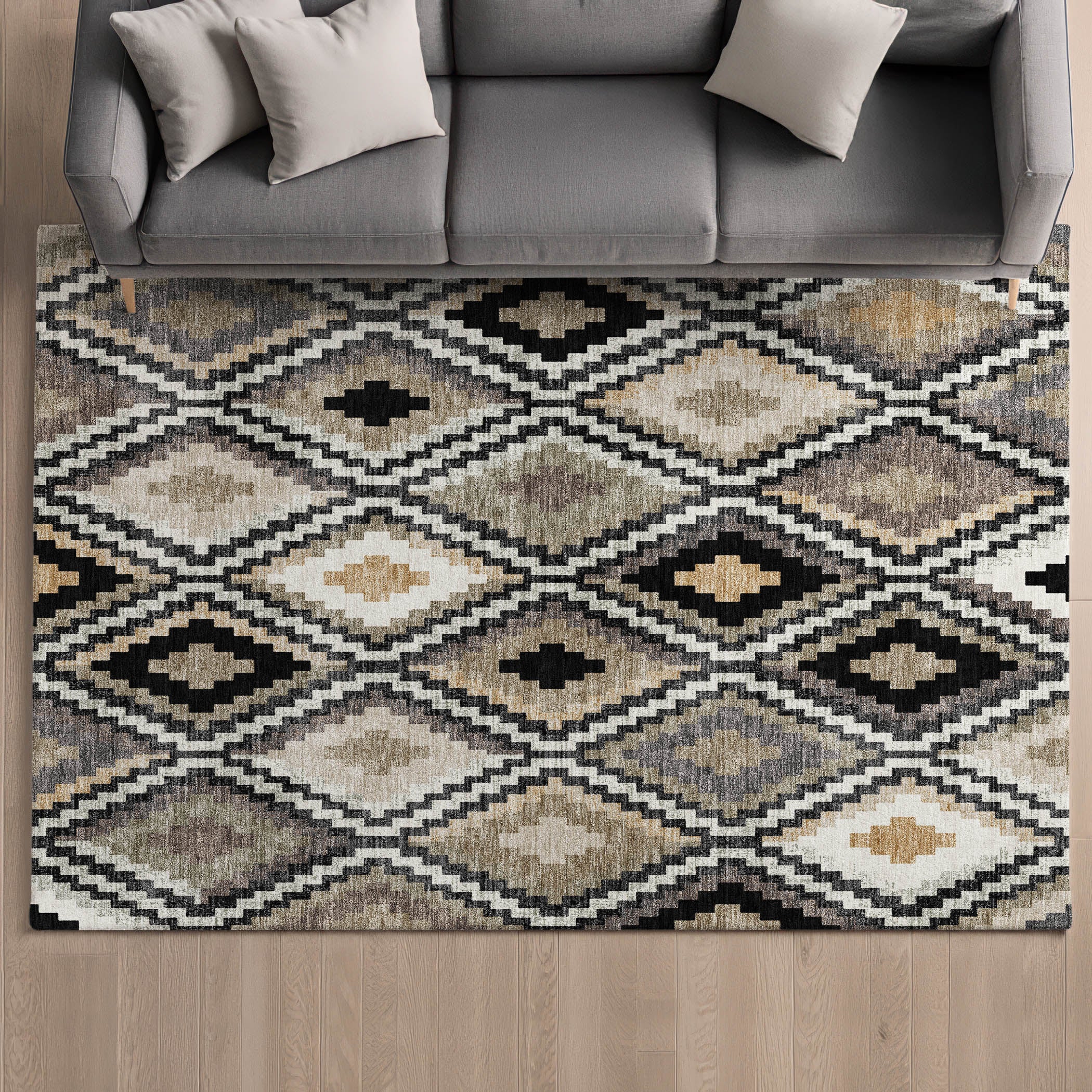Kathmandu Machine Washable Transitional Black Rug 3' x 5' #shape_Rectangle