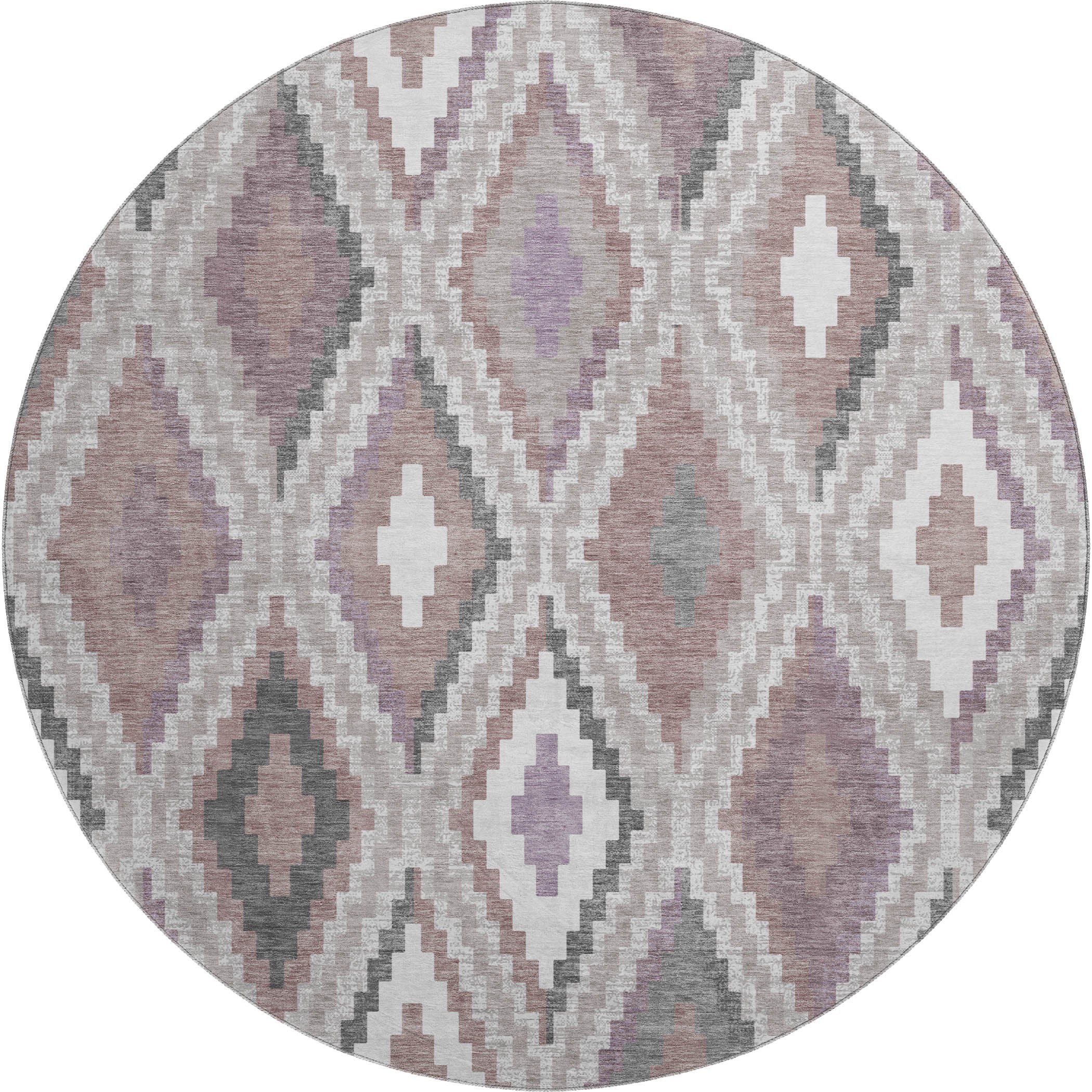 Kathmandu Machine Washable Transitional Blush Pink Rug 8' x 8' #shape_Round