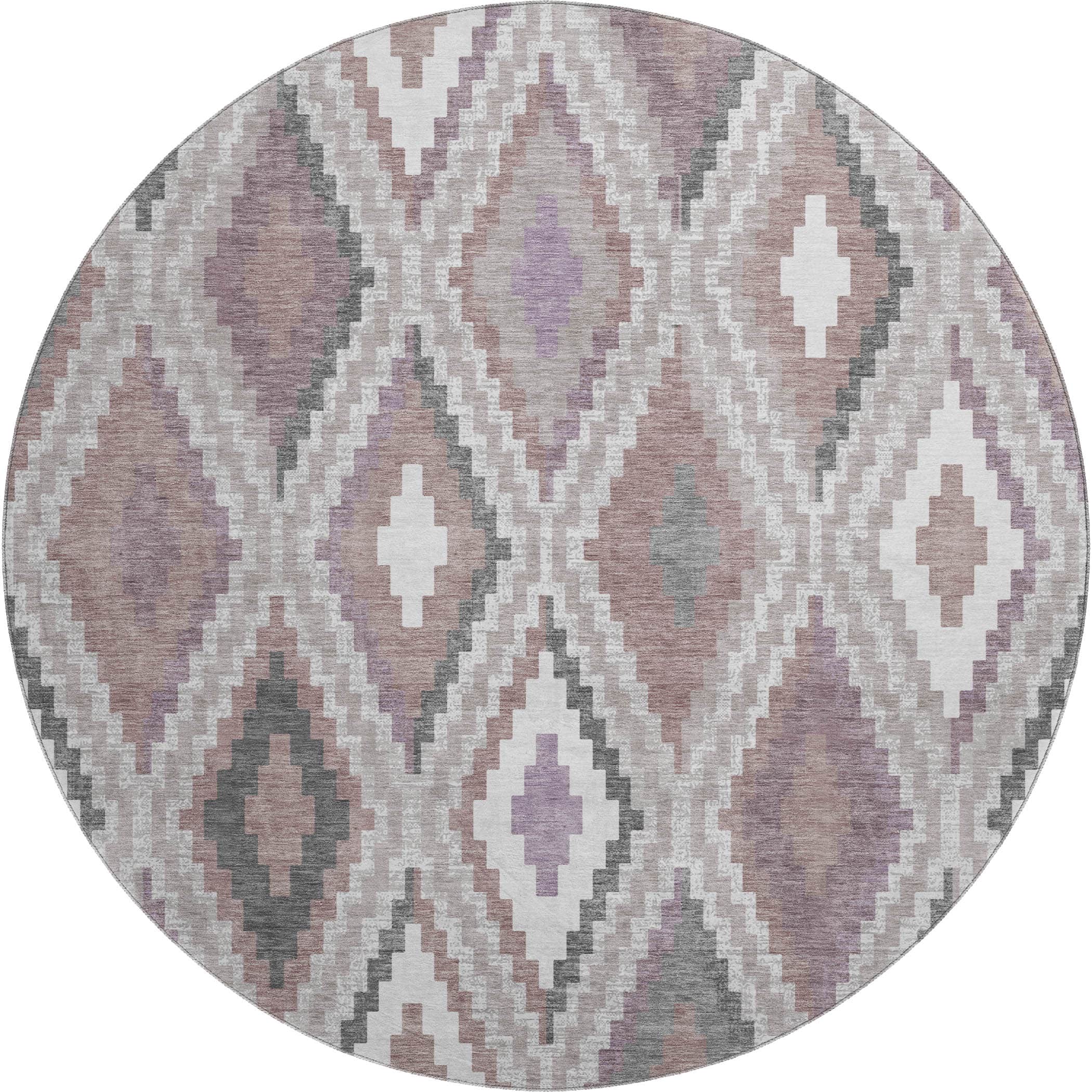 Kathmandu Machine Washable Transitional Blush Pink Rug 8' x 8' #shape_Round