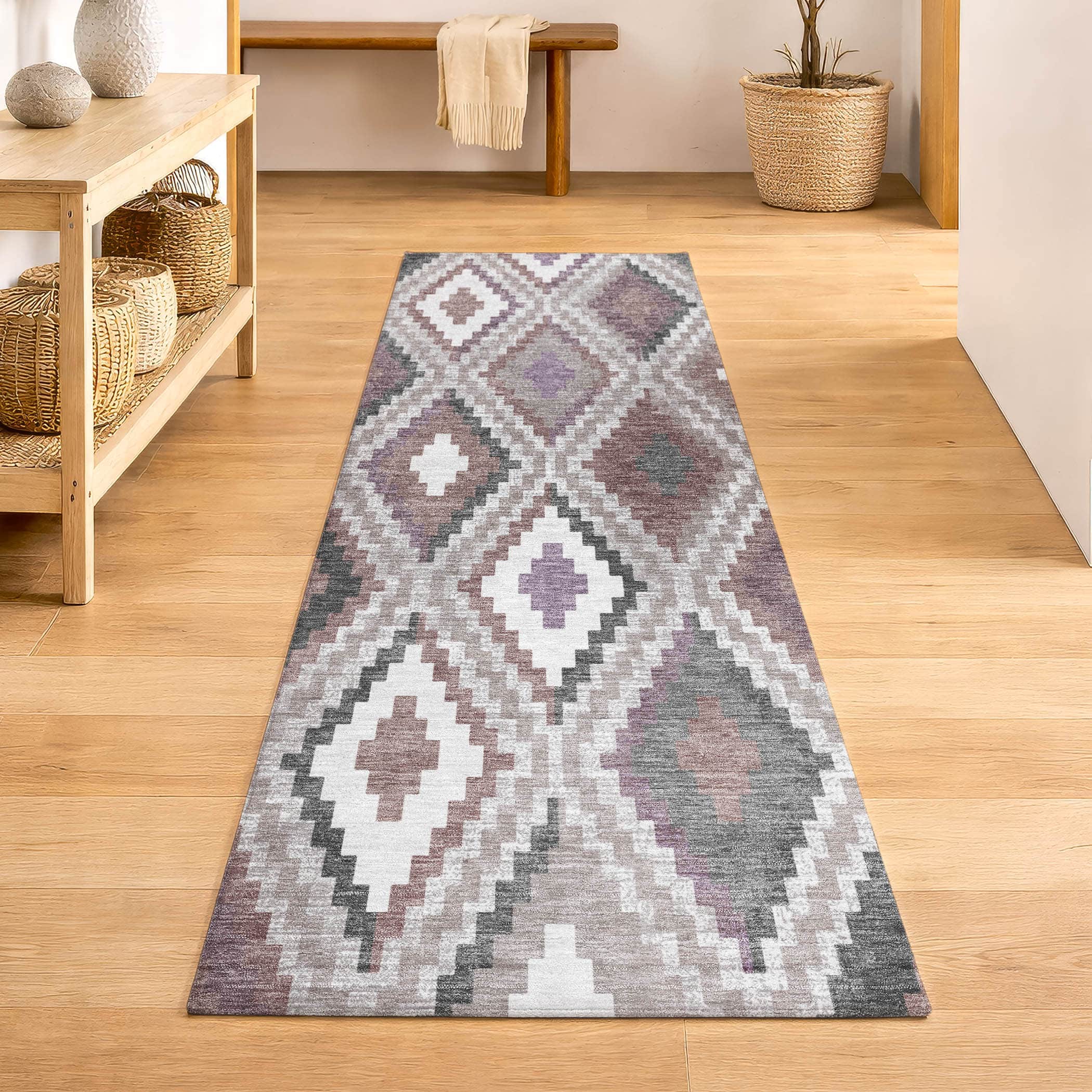 Kathmandu Machine Washable Transitional Blush Pink Rug 2'3" x 7'6" #shape_Runner
