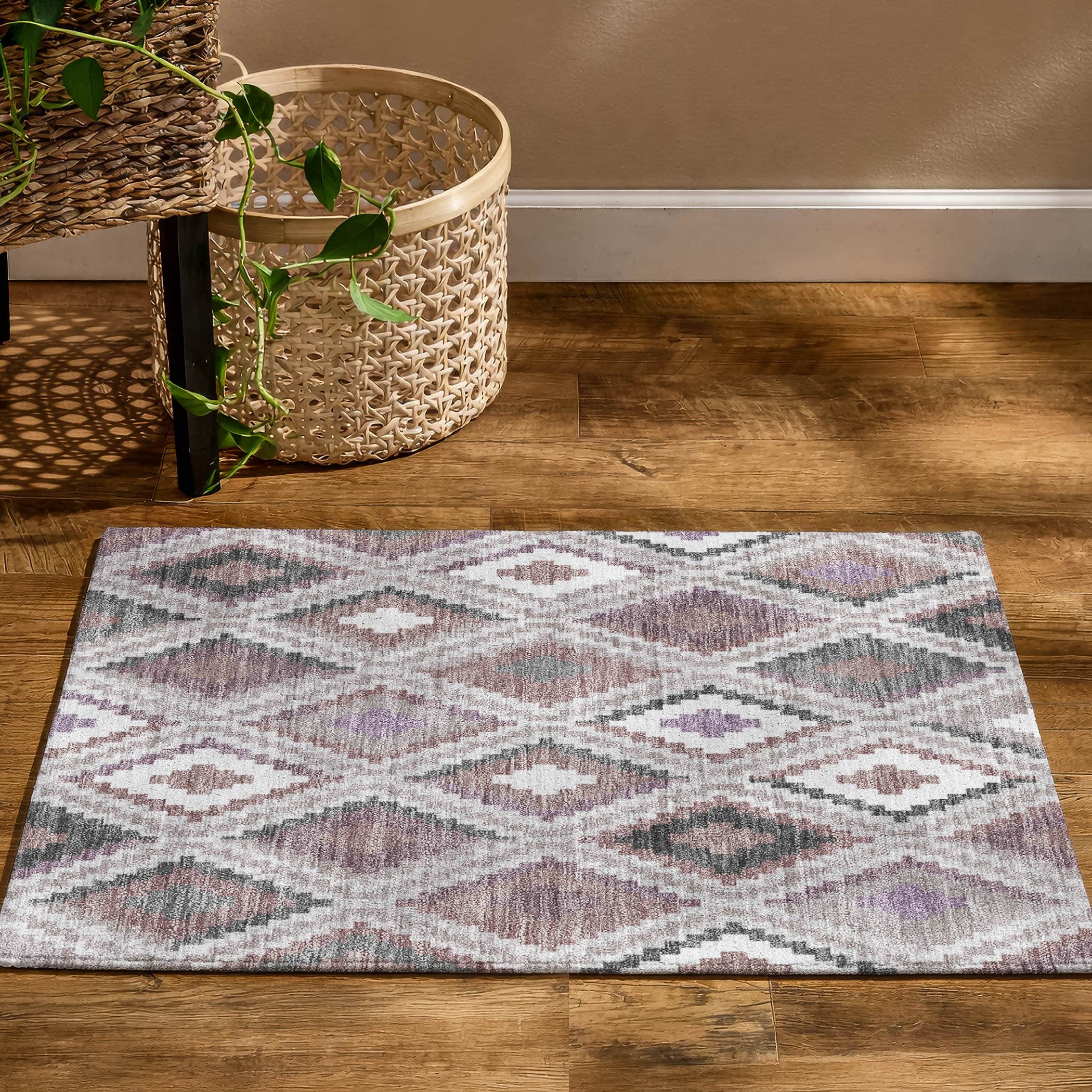 Kathmandu Machine Washable Transitional Blush Pink Rug 1'8" x 2'6" #shape_Rectangle