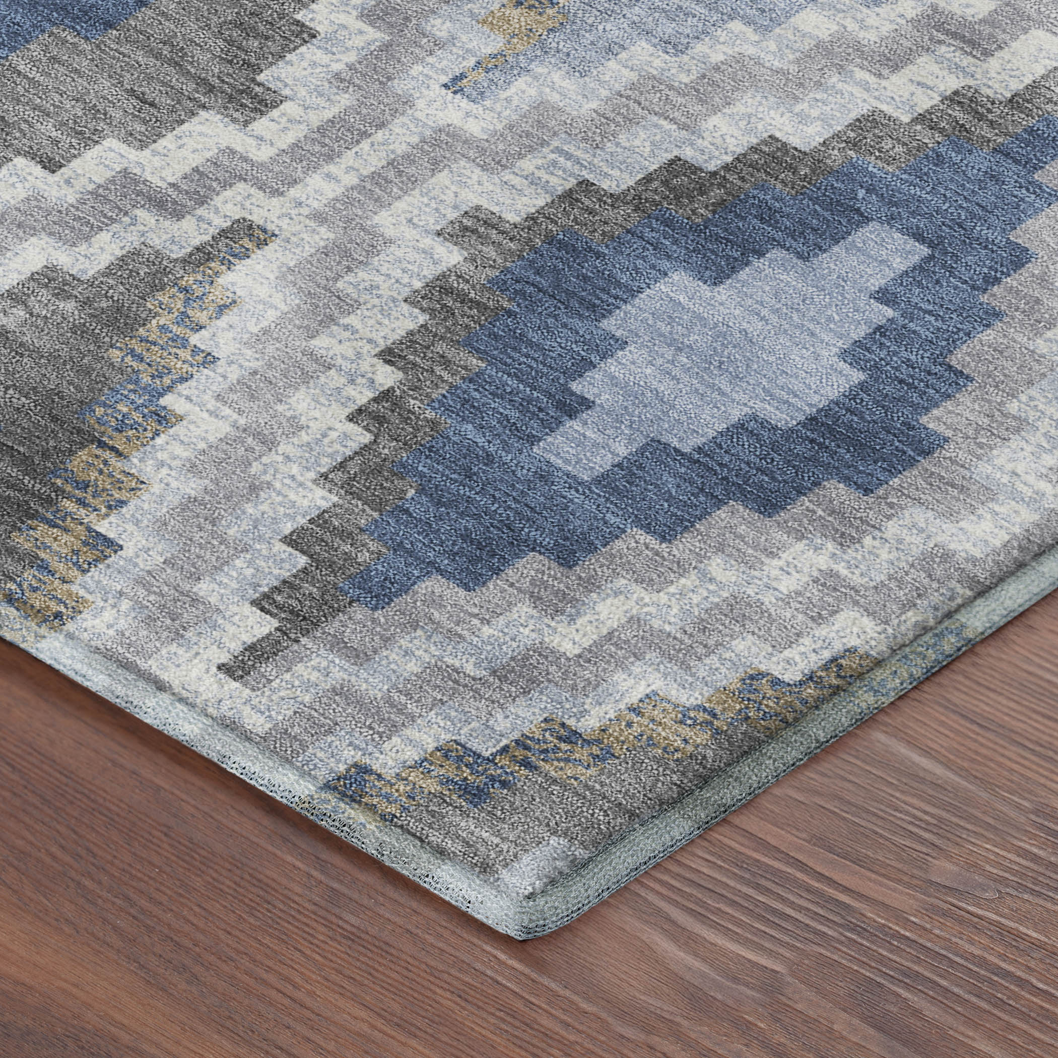 Kathmandu Machine Washable Transitional Denim Blue Rug 1'8" x 2'6" #shape_Rectangle