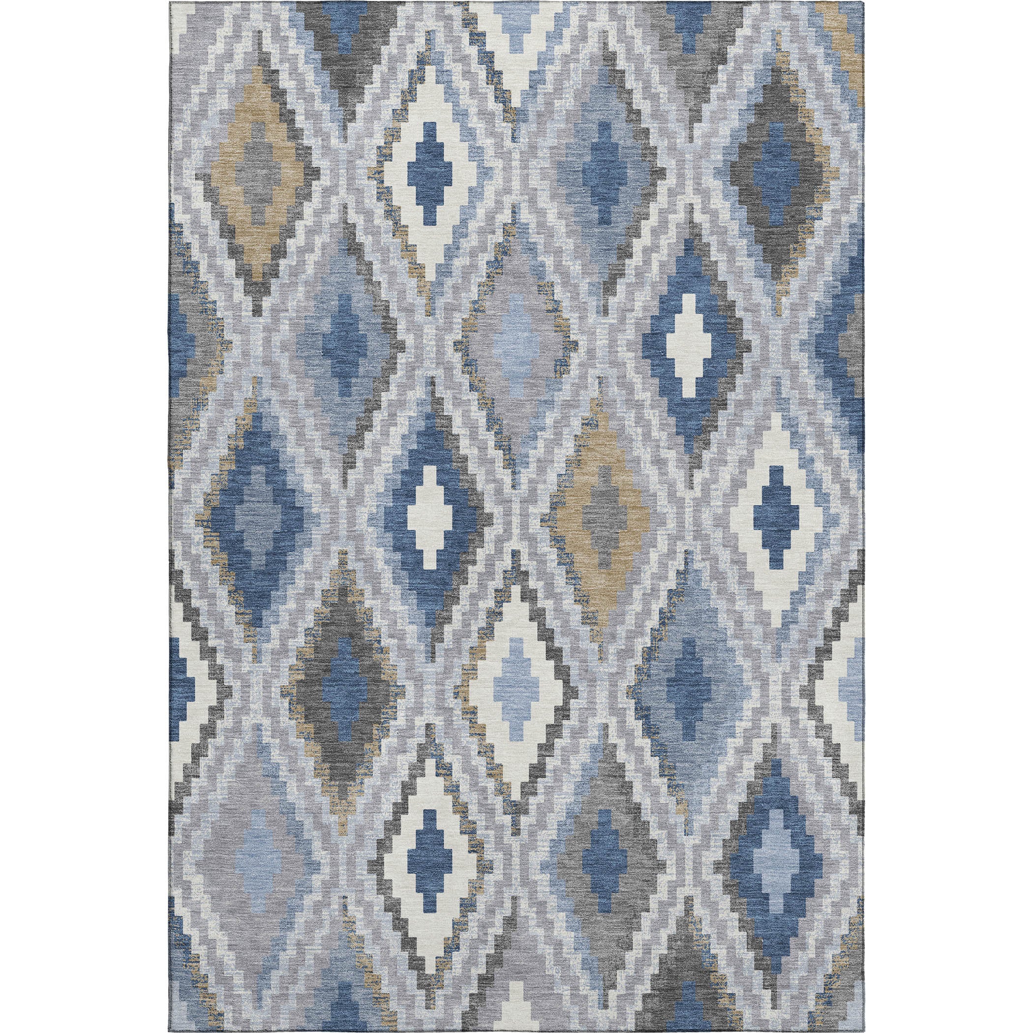 Kathmandu Machine Washable Transitional Denim Blue Rug 3' x 5' #shape_Rectangle