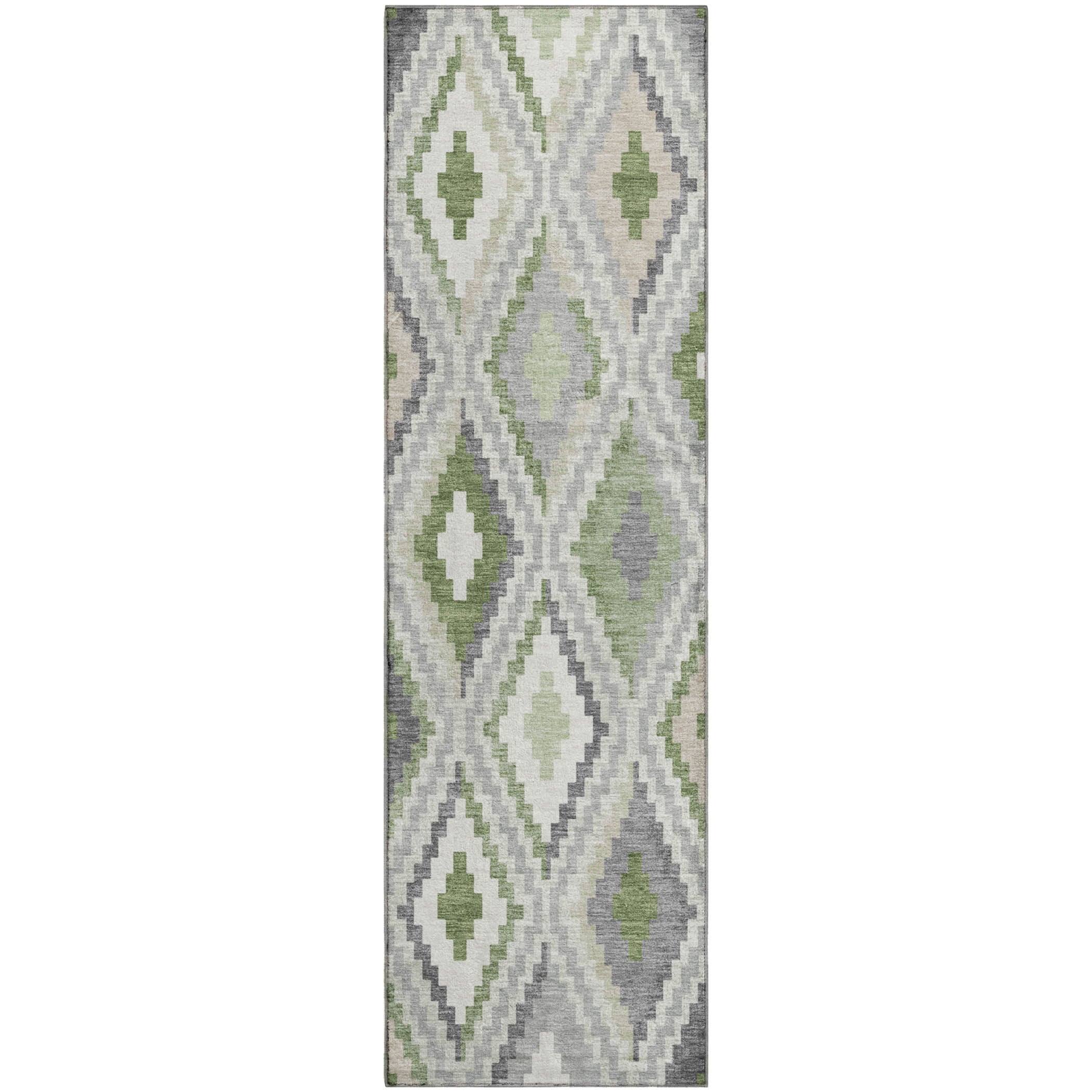 Kathmandu Machine Washable Transitional Fern Green Rug 2'3" x 7'6" #shape_Runner