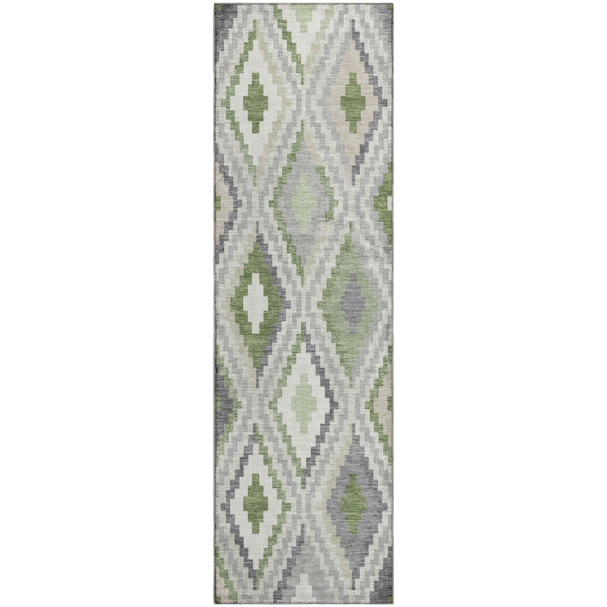 Kathmandu Machine Washable Transitional Fern Green Rug 2'3" x 7'6" #shape_Runner