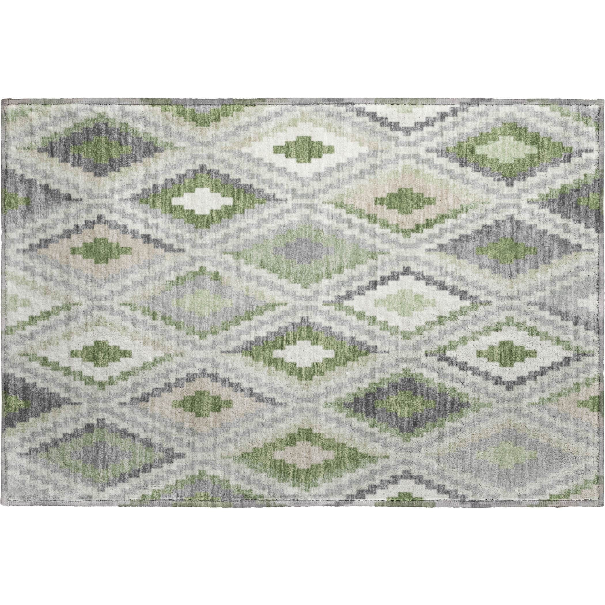 Kathmandu Machine Washable Transitional Fern Green Rug 1'8" x 2'6" #shape_Rectangle