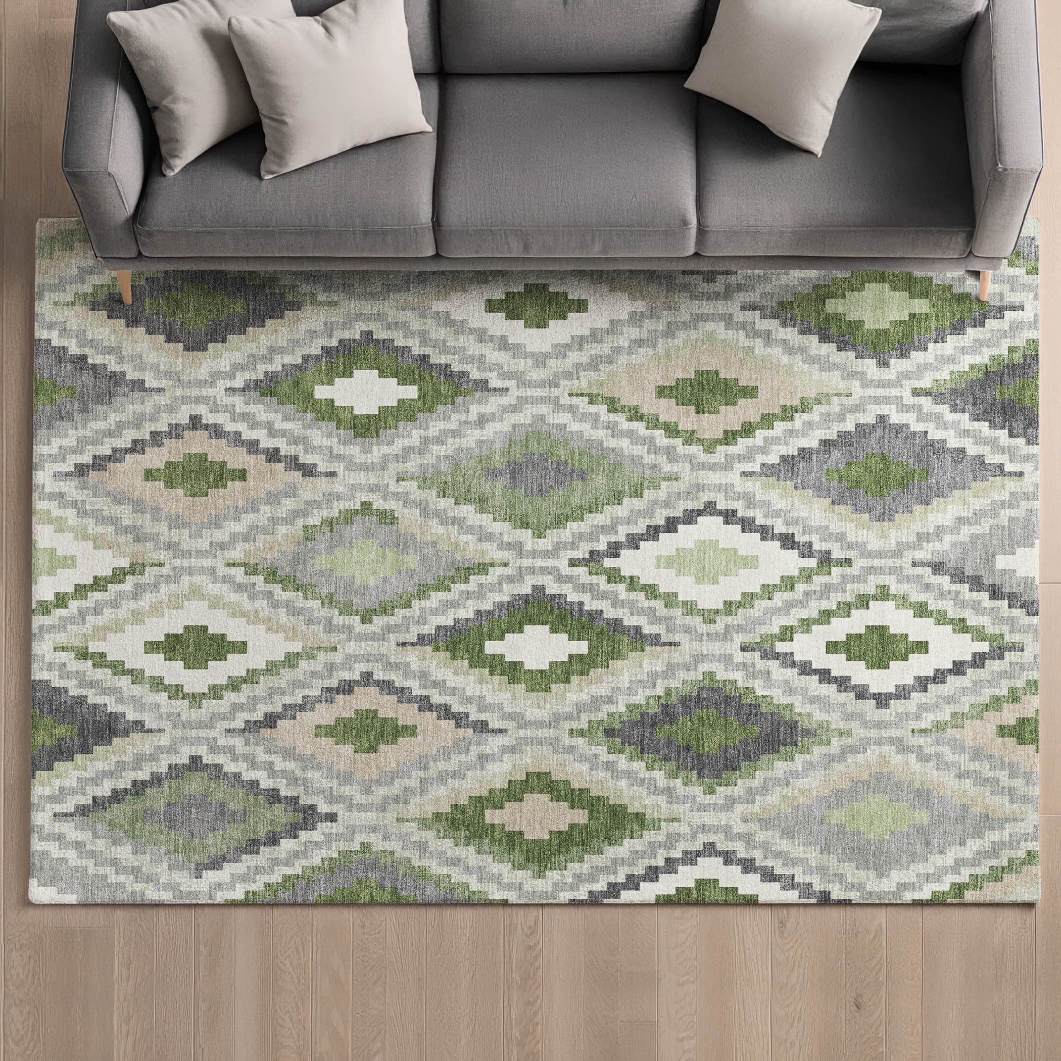Kathmandu Machine Washable Transitional Fern Green Rug 3' x 5' #shape_Rectangle