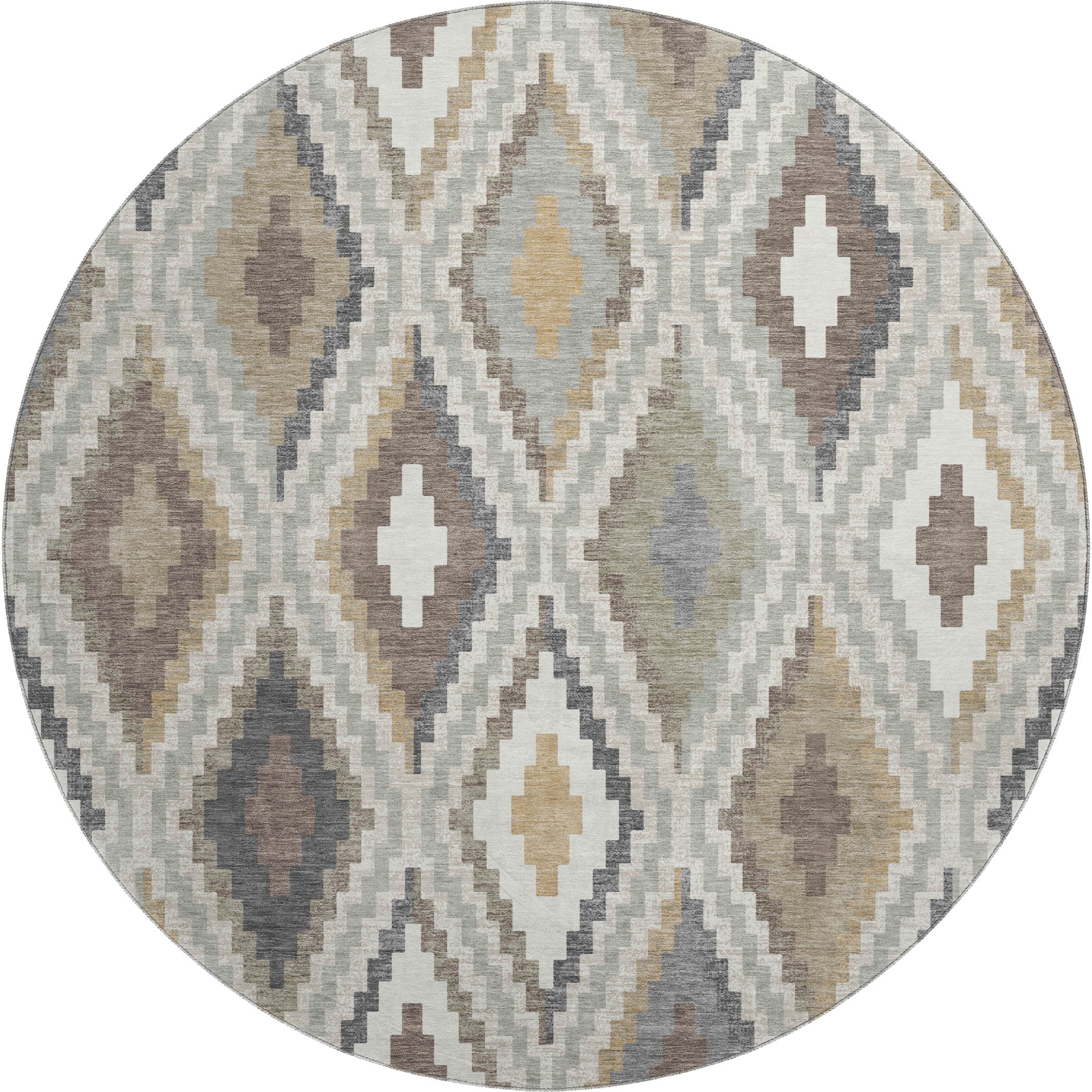 Kathmandu Machine Washable Transitional Taupe Brown Rug 8' x 8' #shape_Round