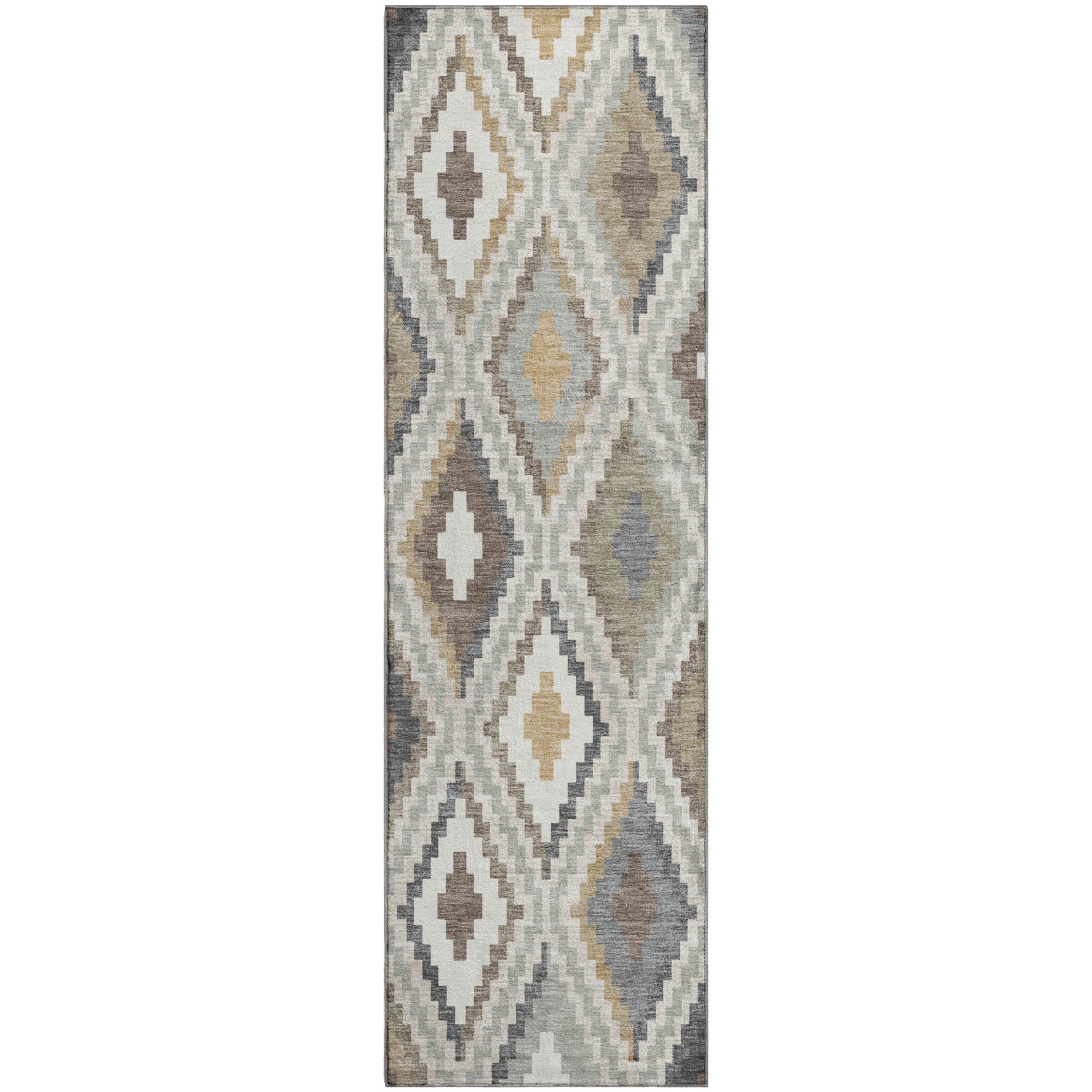 Kathmandu Machine Washable Transitional Taupe Brown Rug 2'3" x 7'6" #shape_Runner