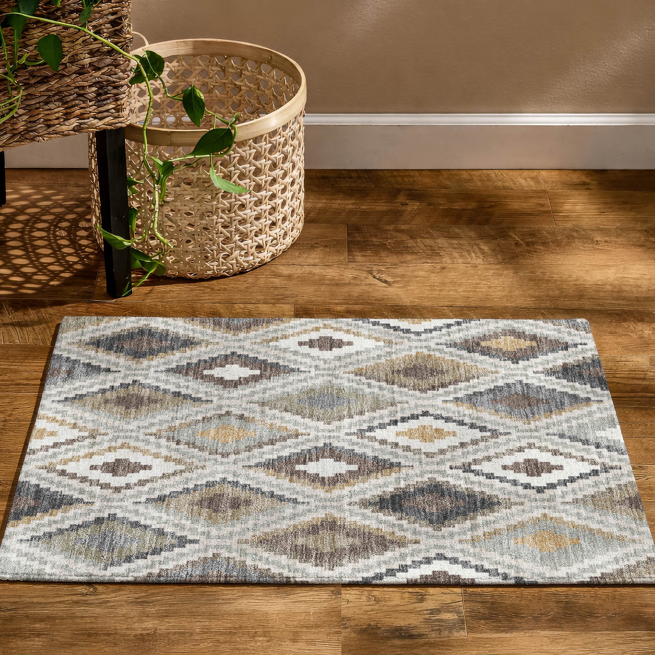 Kathmandu Machine Washable Transitional Taupe Brown Rug 1'8" x 2'6" #shape_Rectangle