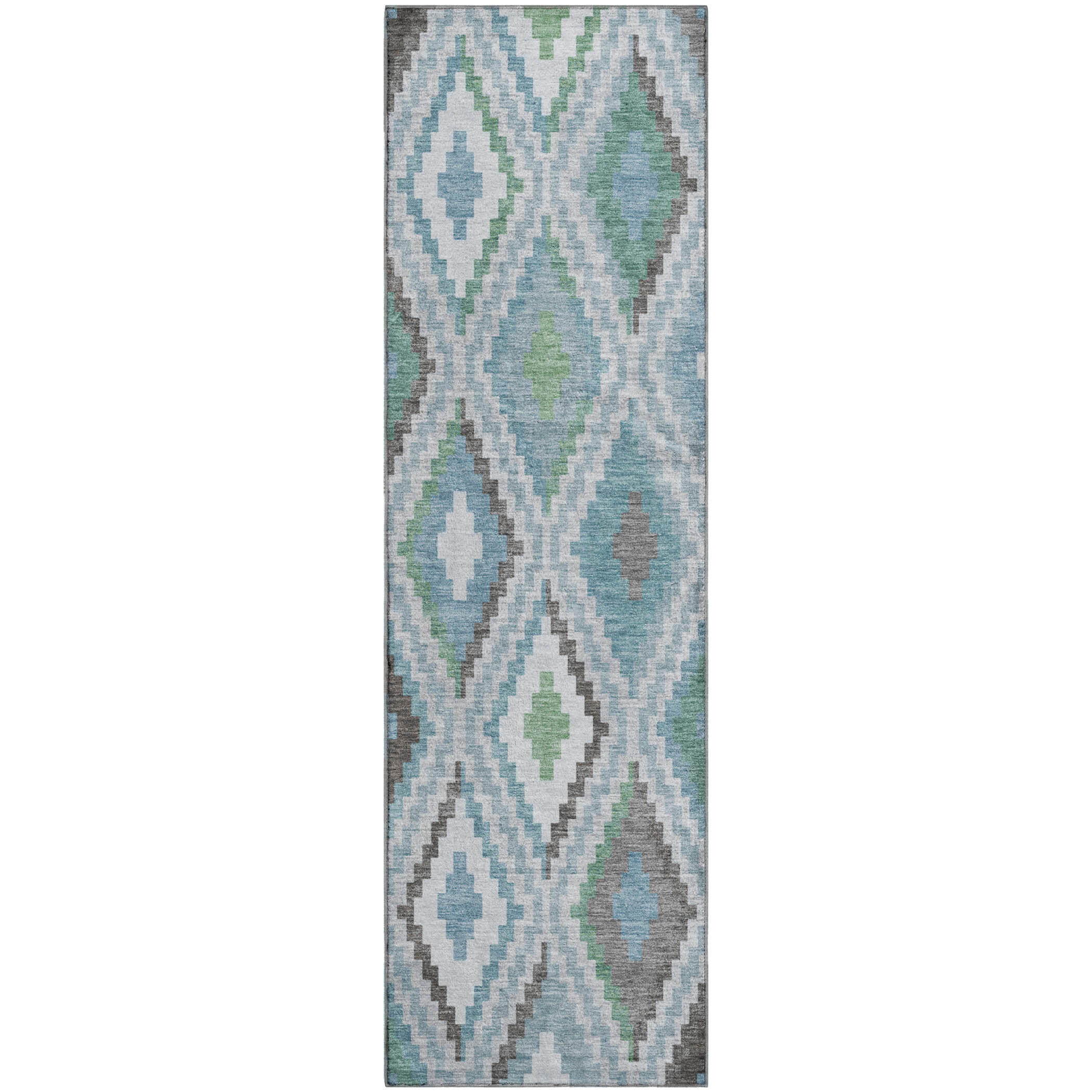 Kathmandu Machine Washable Transitional Teal Rug 2'3" x 7'6" #shape_Runner