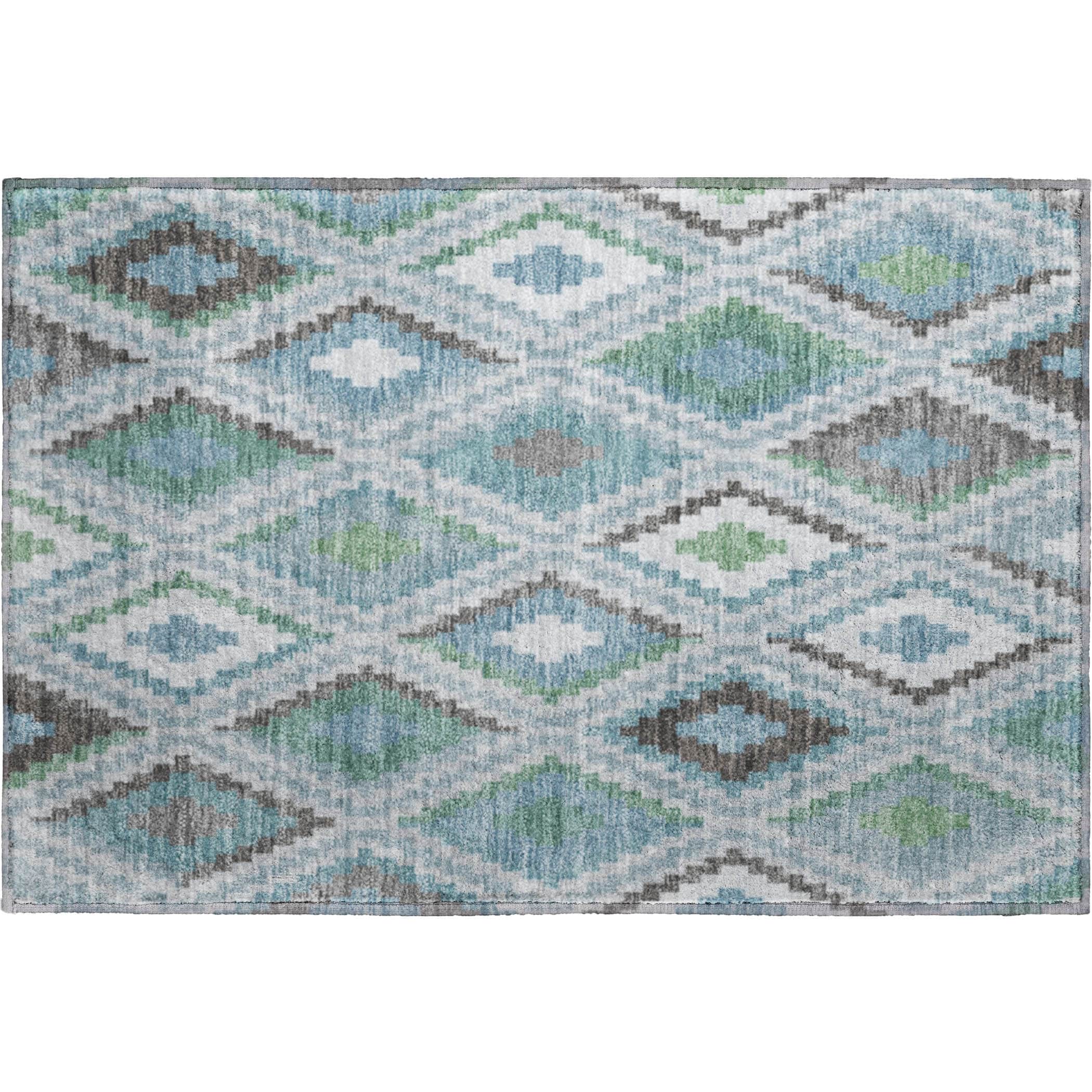 Kathmandu Machine Washable Transitional Teal Rug 1'8" x 2'6" #shape_Rectangle