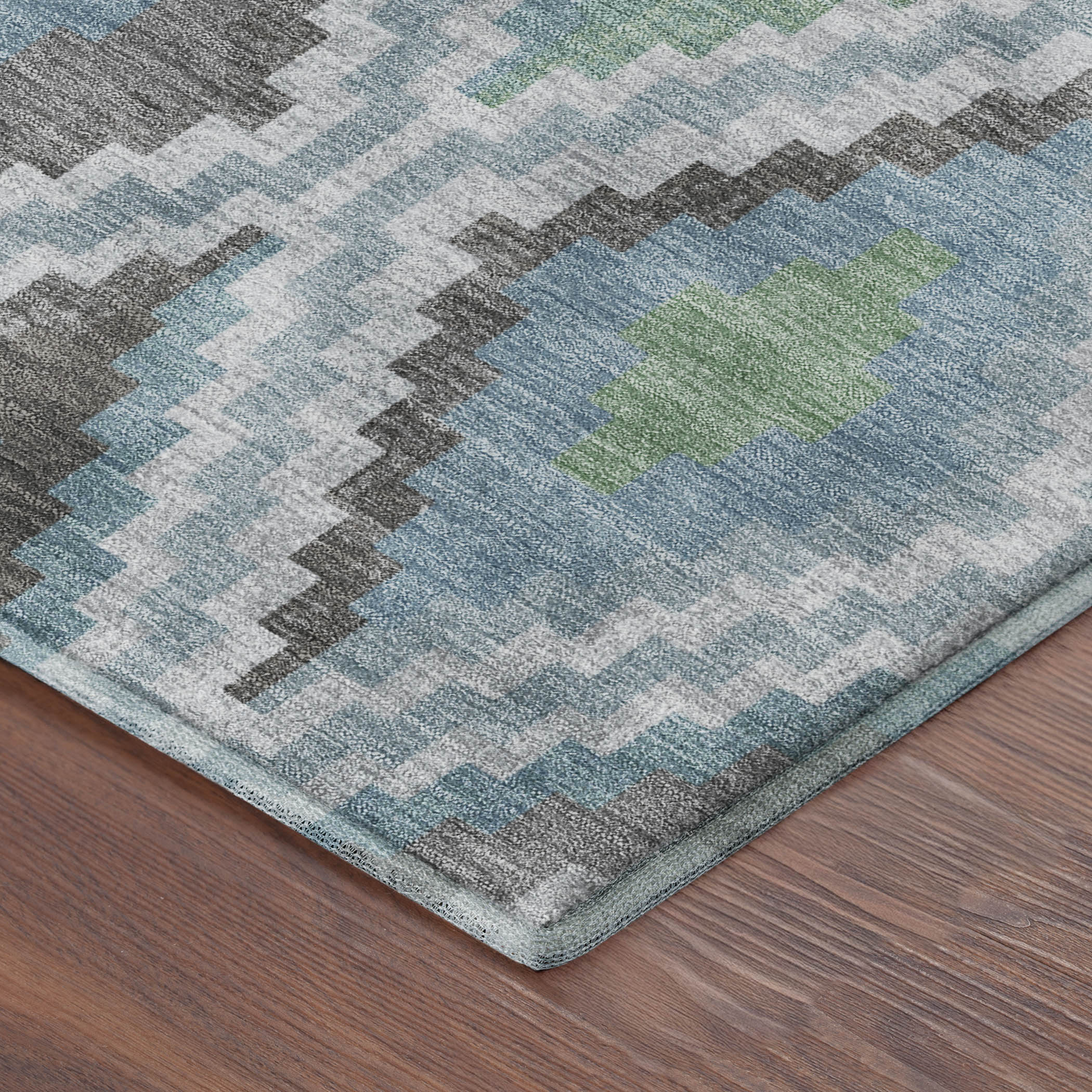 Kathmandu Machine Washable Transitional Teal Rug 1'8" x 2'6" #shape_Rectangle