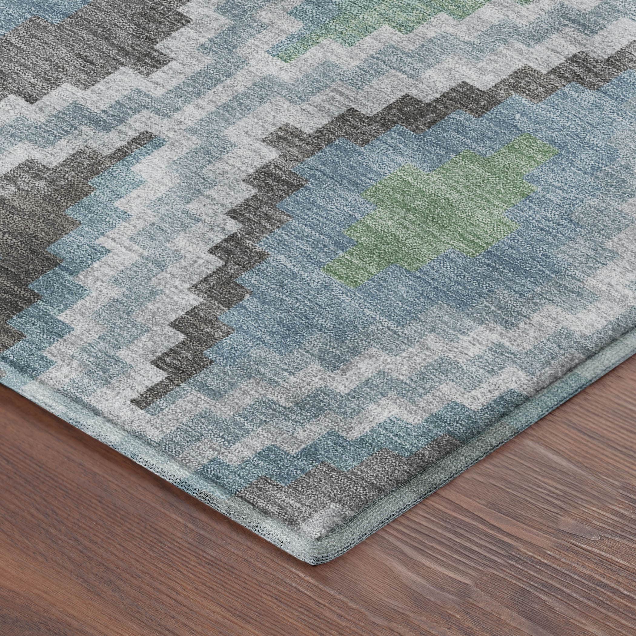 Kathmandu Machine Washable Transitional Teal Rug 1'8" x 2'6" #shape_Rectangle