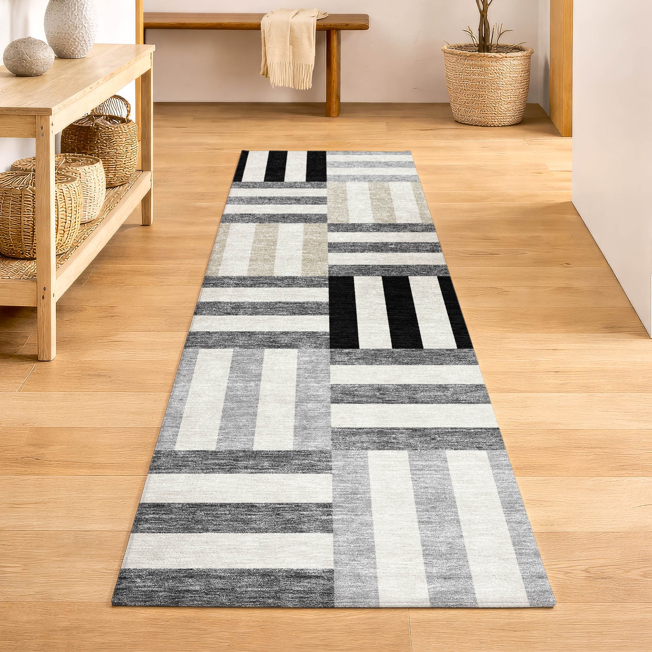 Bruges Machine Washable Transitional Black Rug 2'3" x 7'6" #shape_Runner