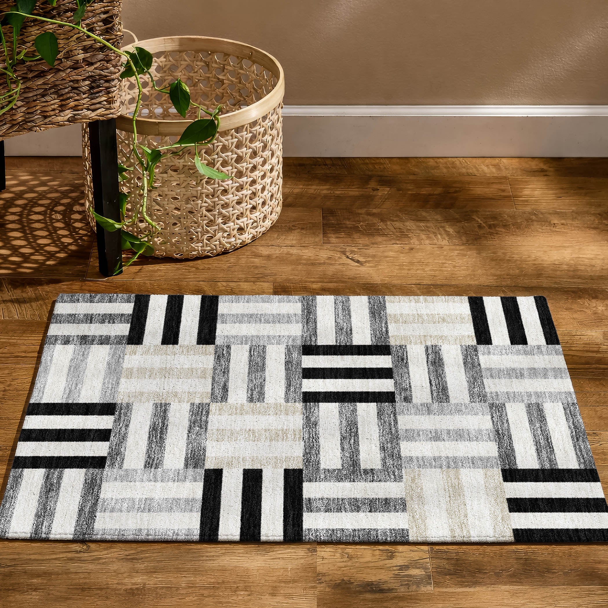 Bruges Machine Washable Transitional Black Rug 1'8" x 2'6" #shape_Rectangle