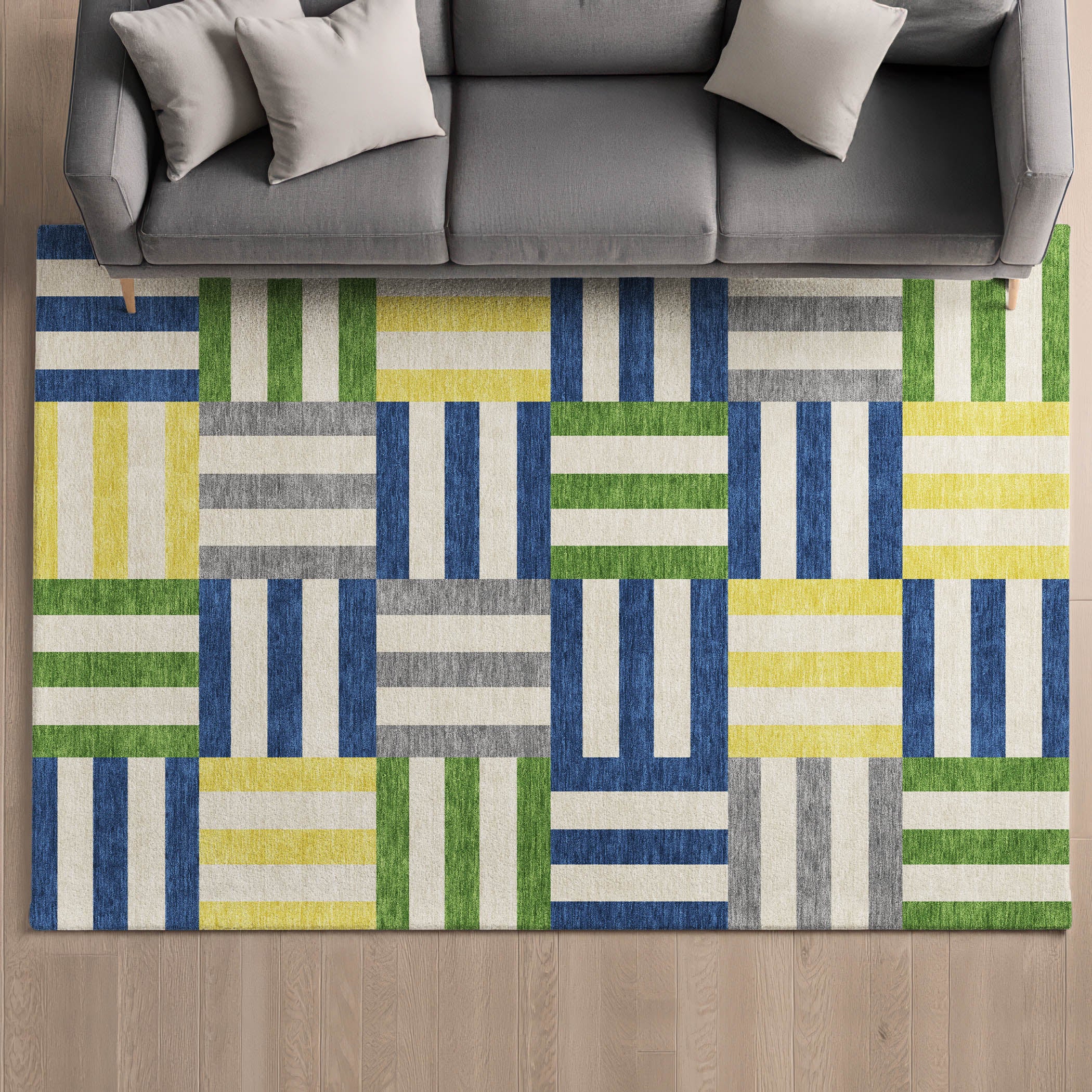 Bruges Machine Washable Transitional Blue Rug 3' x 5' #shape_Rectangle