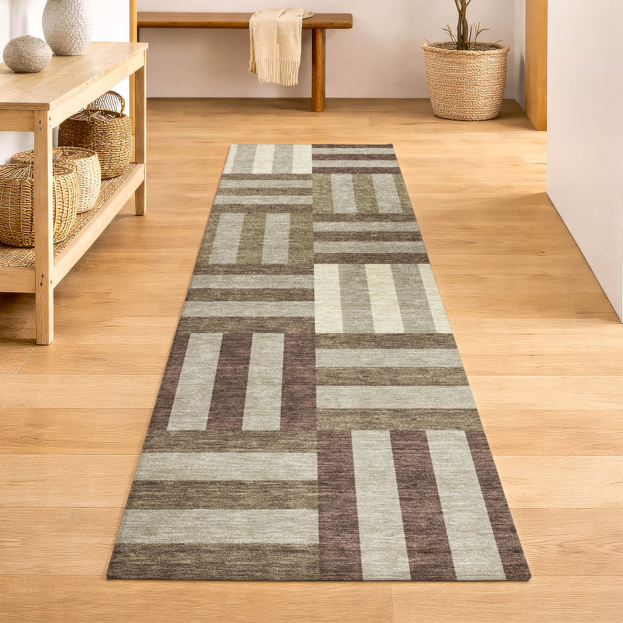 Bruges Machine Washable Transitional Brown Rug 2'3" x 7'6" #shape_Runner