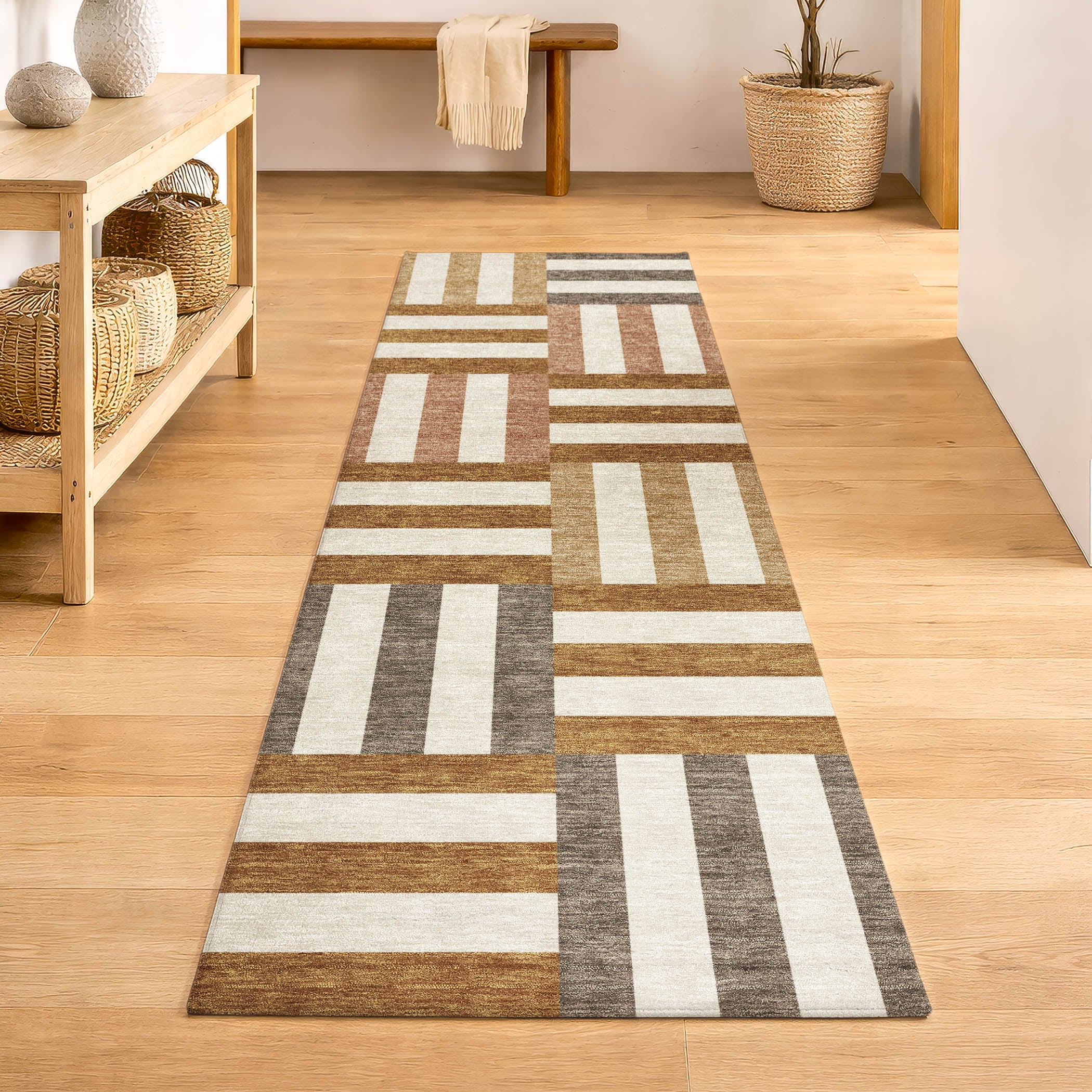 Bruges Machine Washable Transitional Paprika Orange Rug 2'3" x 7'6" #shape_Runner
