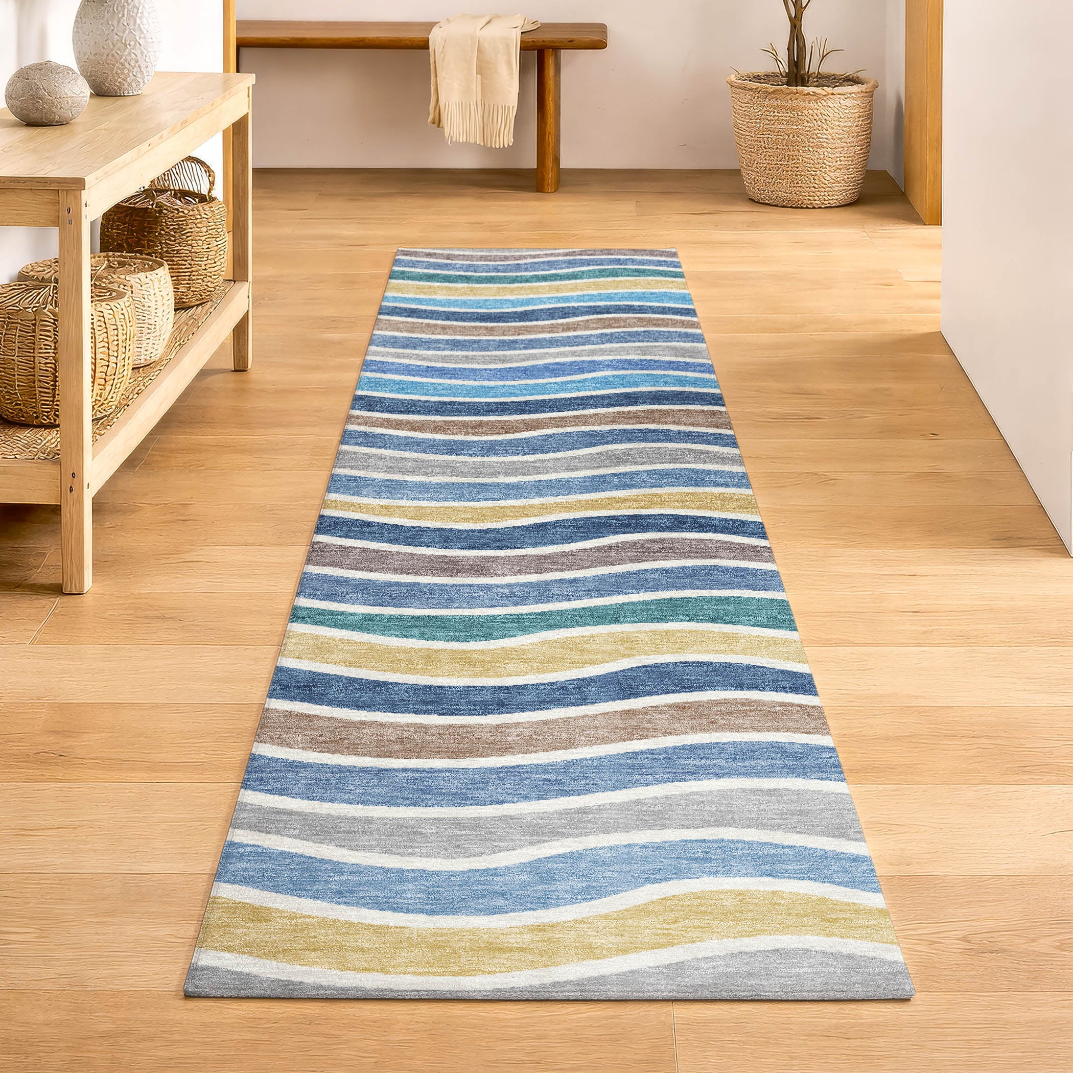 Marrakech Machine Washable Transitional Blue Rug 2'3" x 7'6" #shape_Runner