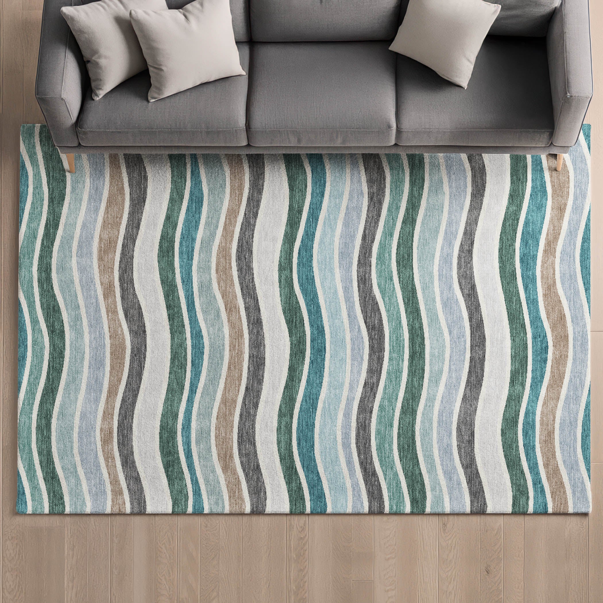 Marrakech Machine Washable Transitional Teal Rug 3' x 5' #shape_Rectangle