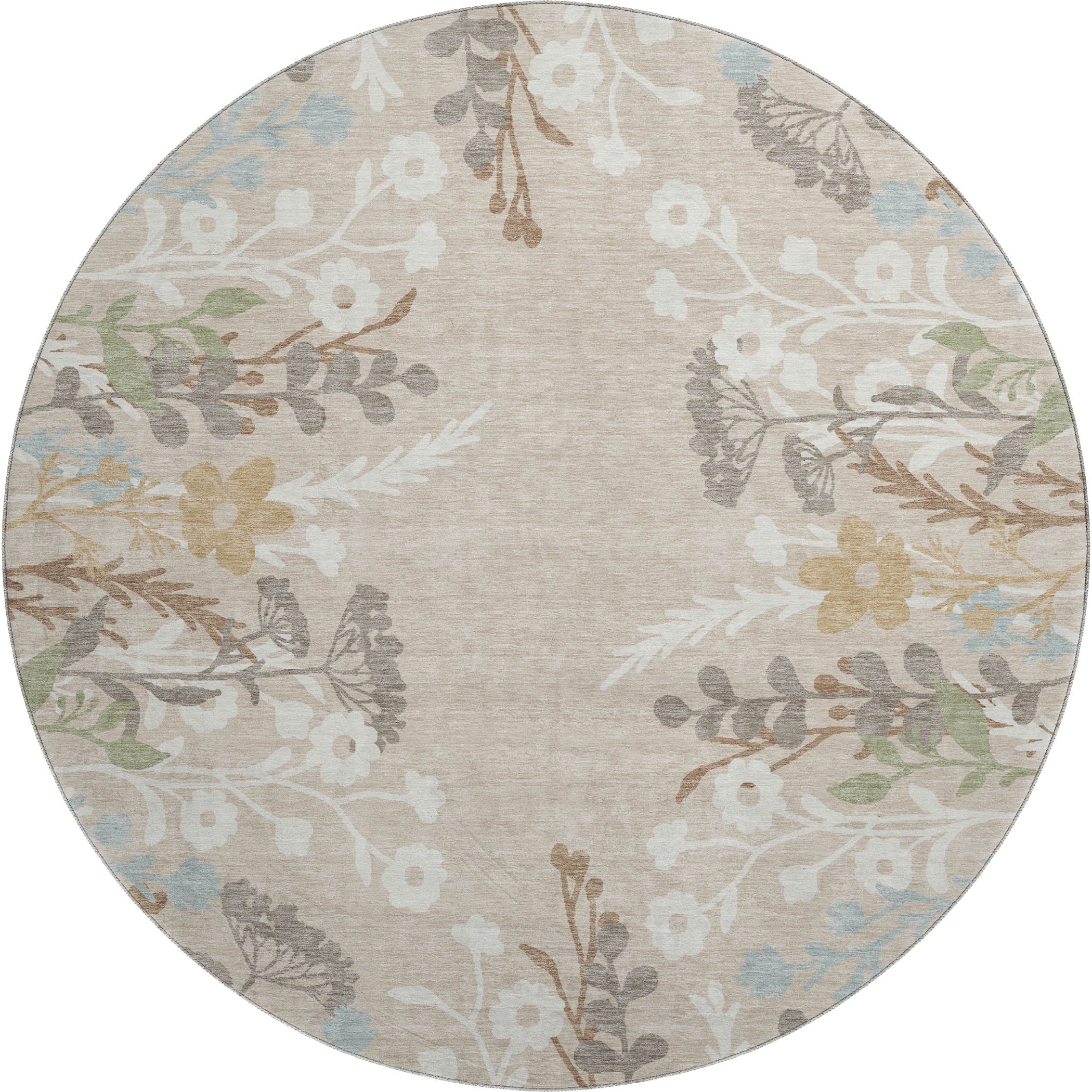 Mostar Machine Washable Transitional Beige Brown Rug 8' x 8' #shape_Round