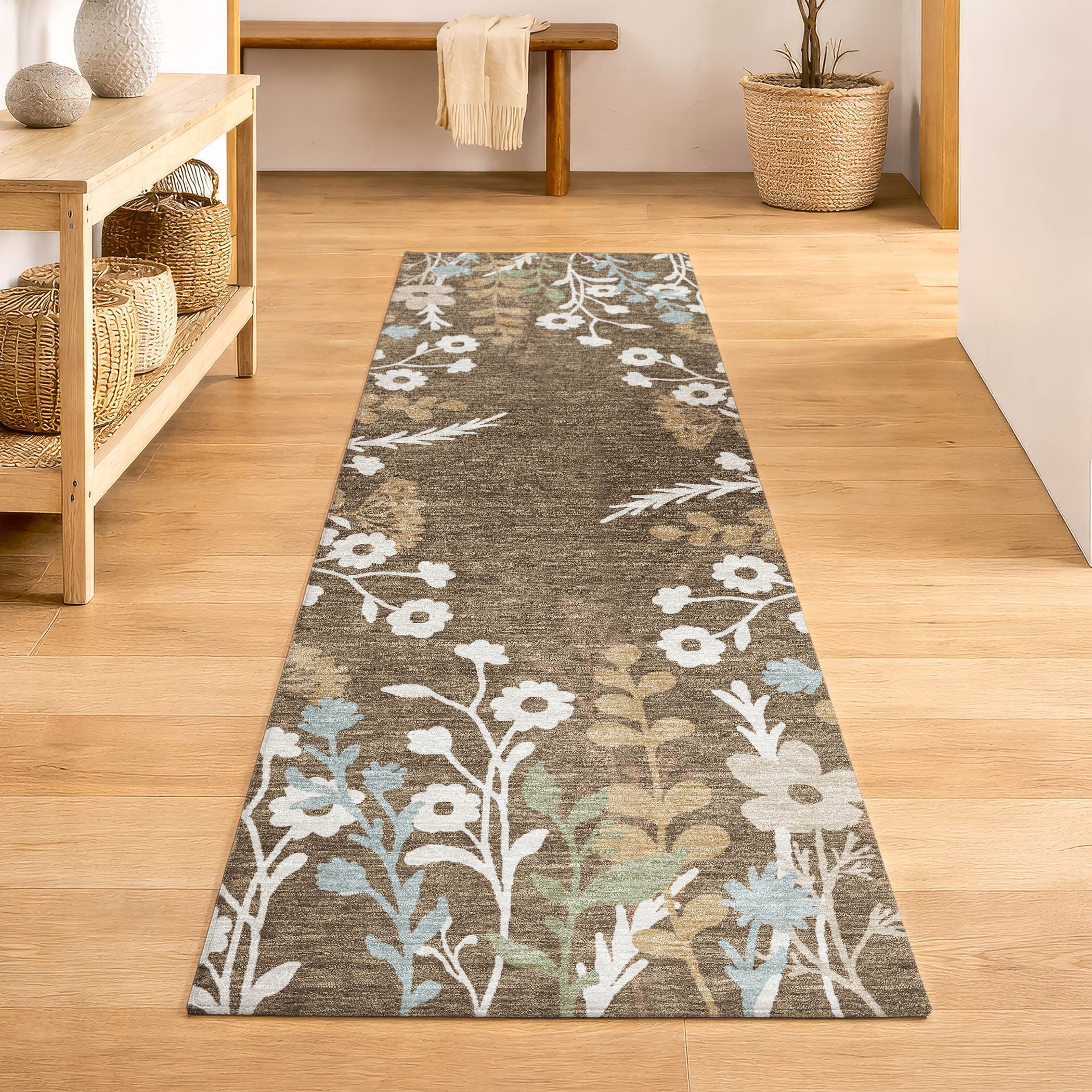 Mostar Machine Washable Transitional Chocolate Brown Rug 2'3" x 7'6" #shape_Runner