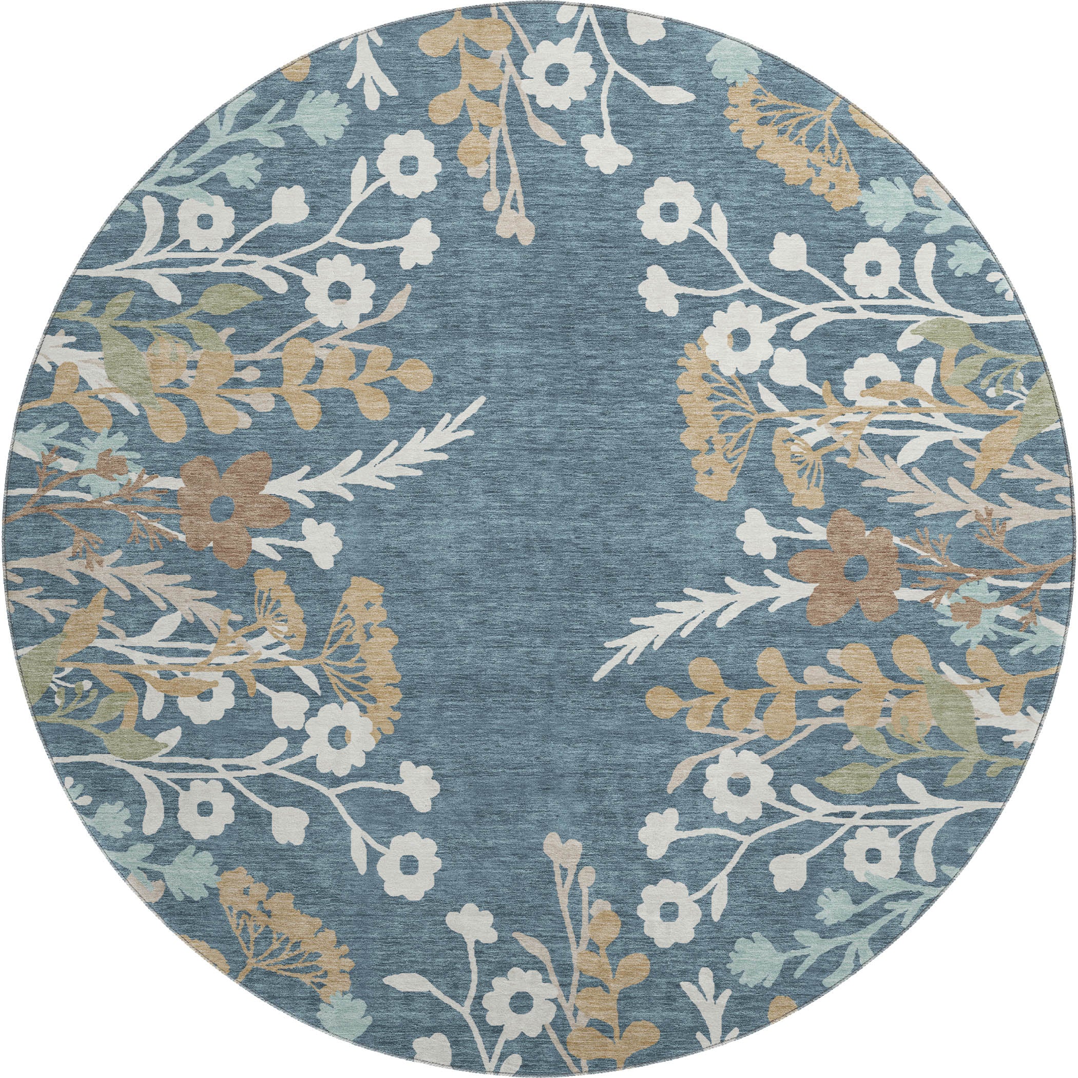 Mostar Machine Washable Transitional Denim Blue Rug 8' x 8' #shape_Round