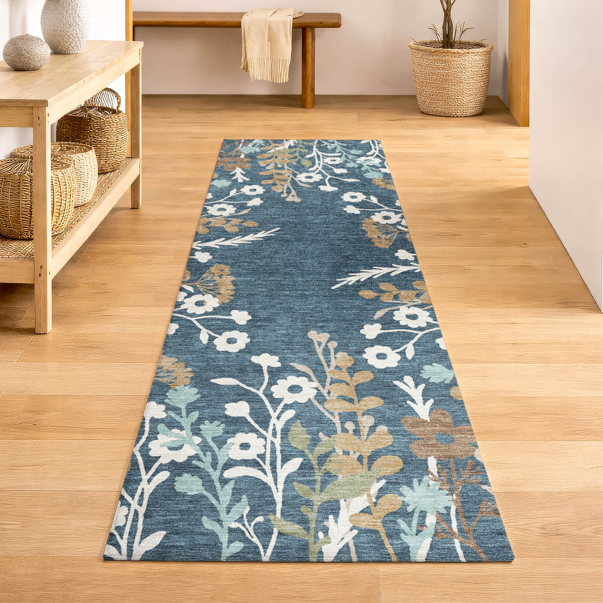 Mostar Machine Washable Transitional Denim Blue Rug 2'3" x 7'6" #shape_Runner