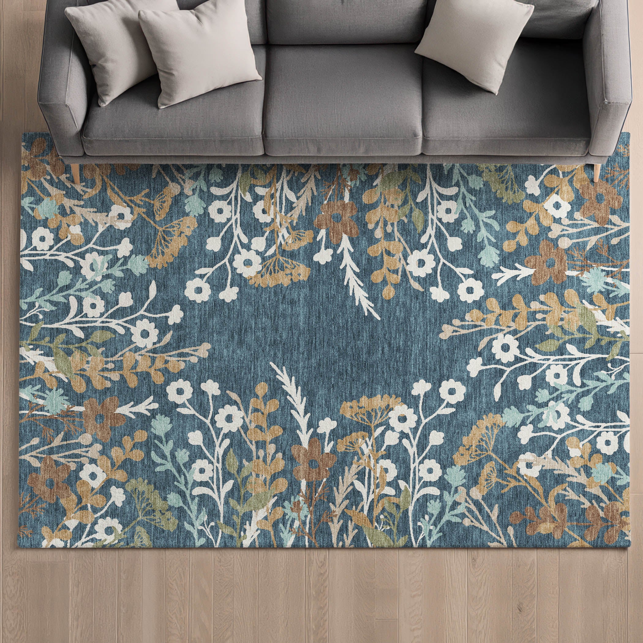 Mostar Machine Washable Transitional Denim Blue Rug 3' x 5' #shape_Rectangle