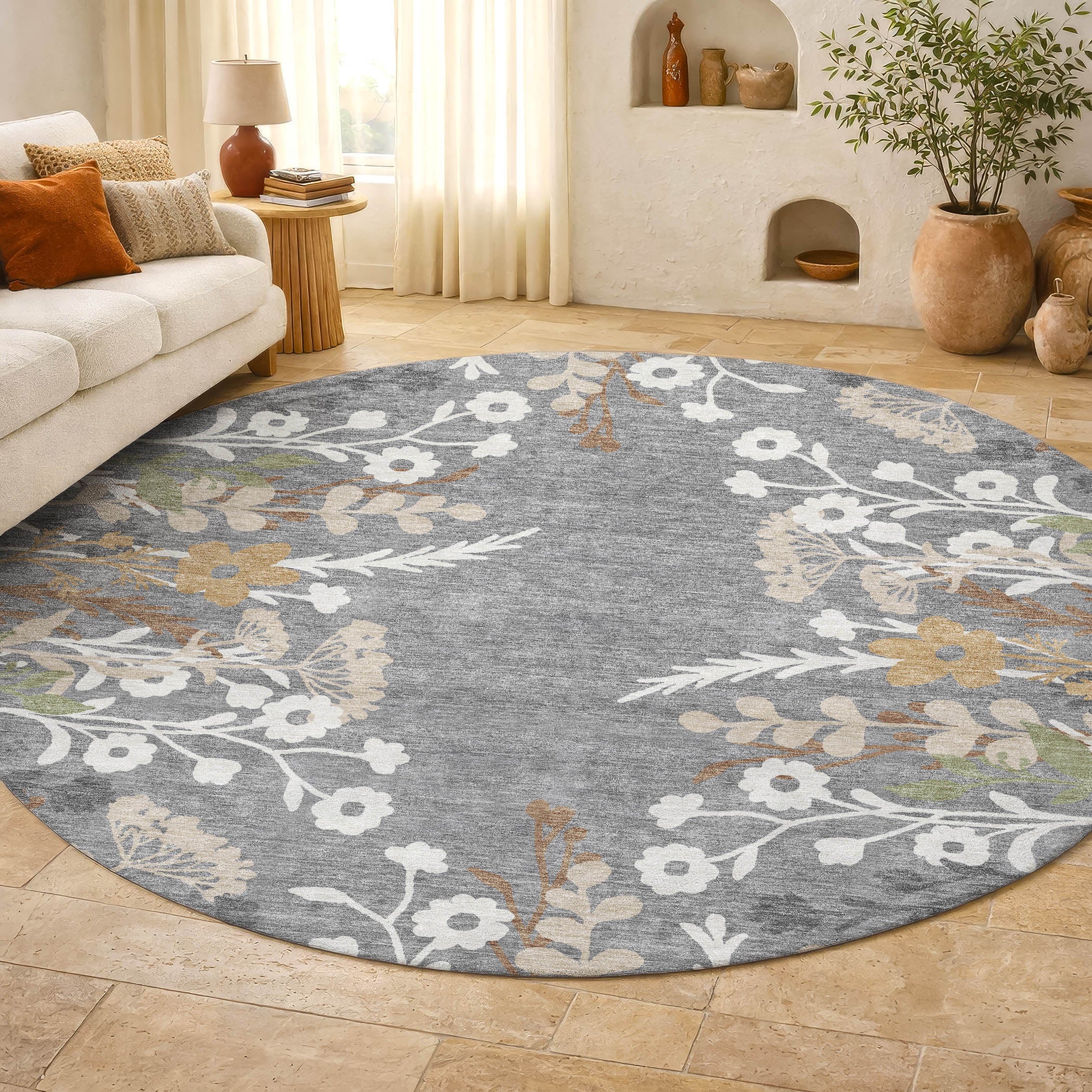 Mostar Machine Washable Transitional Gray Rug 8' x 8' #shape_Round