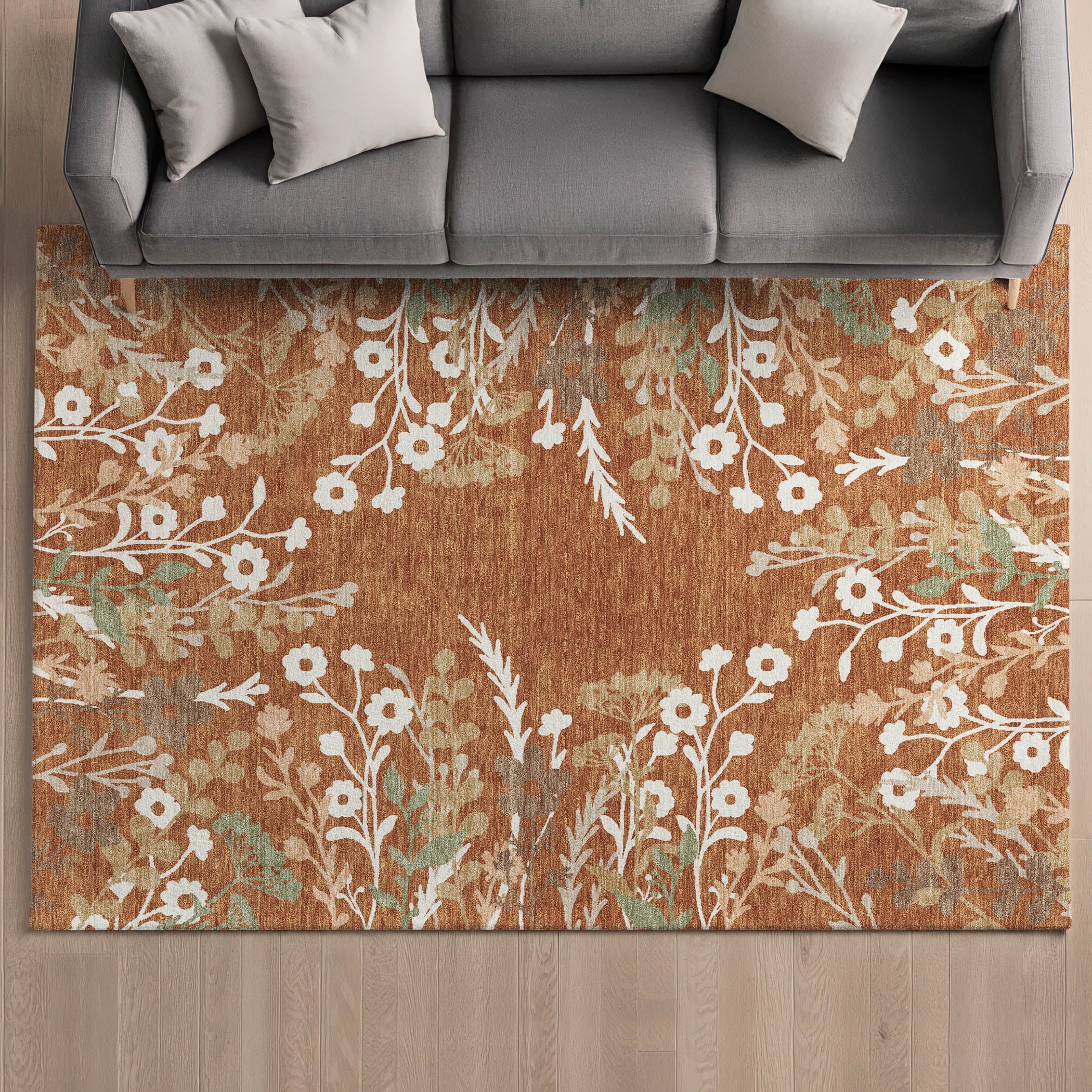 Mostar Machine Washable Transitional Paprika Orange Rug 3' x 5' #shape_Rectangle