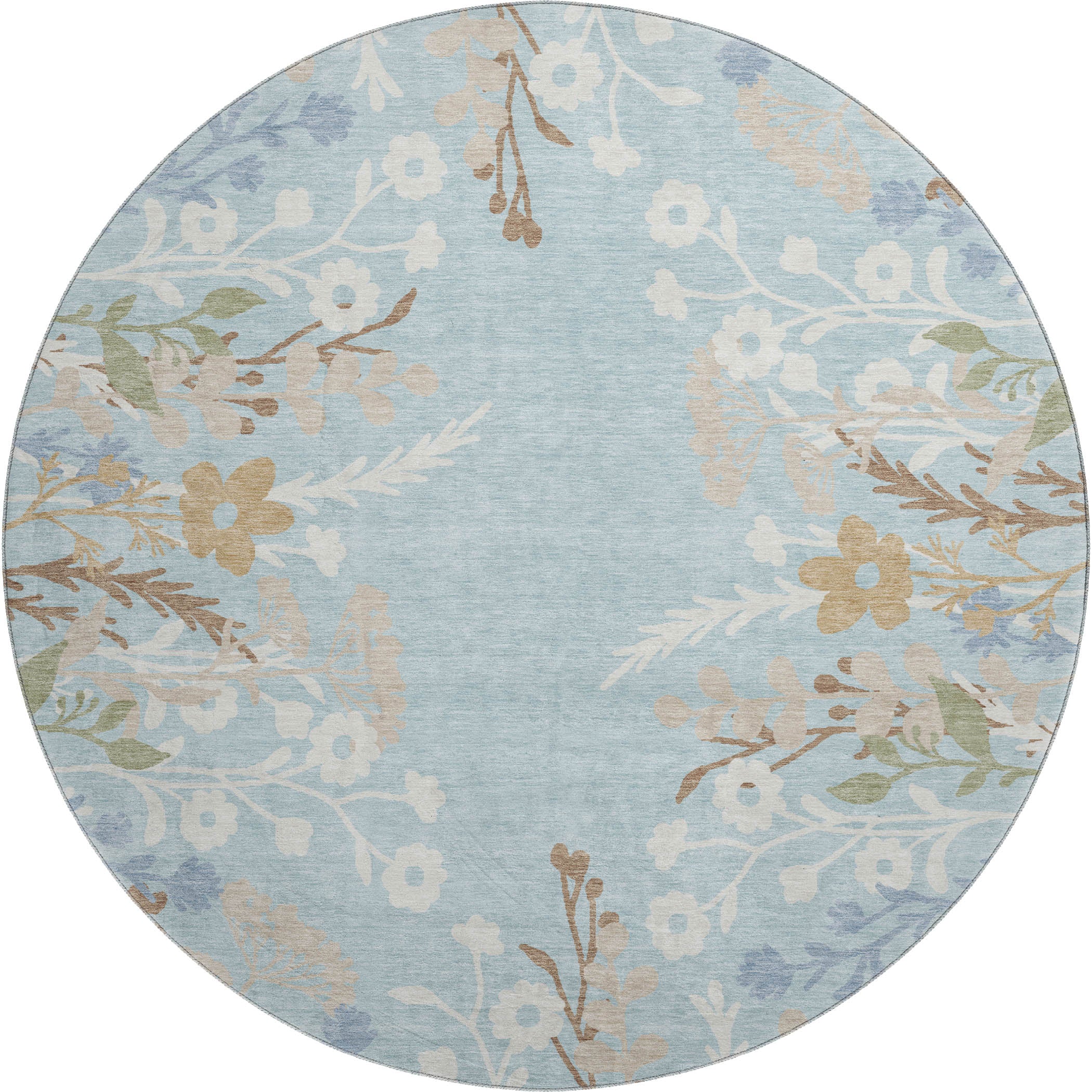Mostar Machine Washable Transitional Sky Blue Rug 8' x 8' #shape_Round