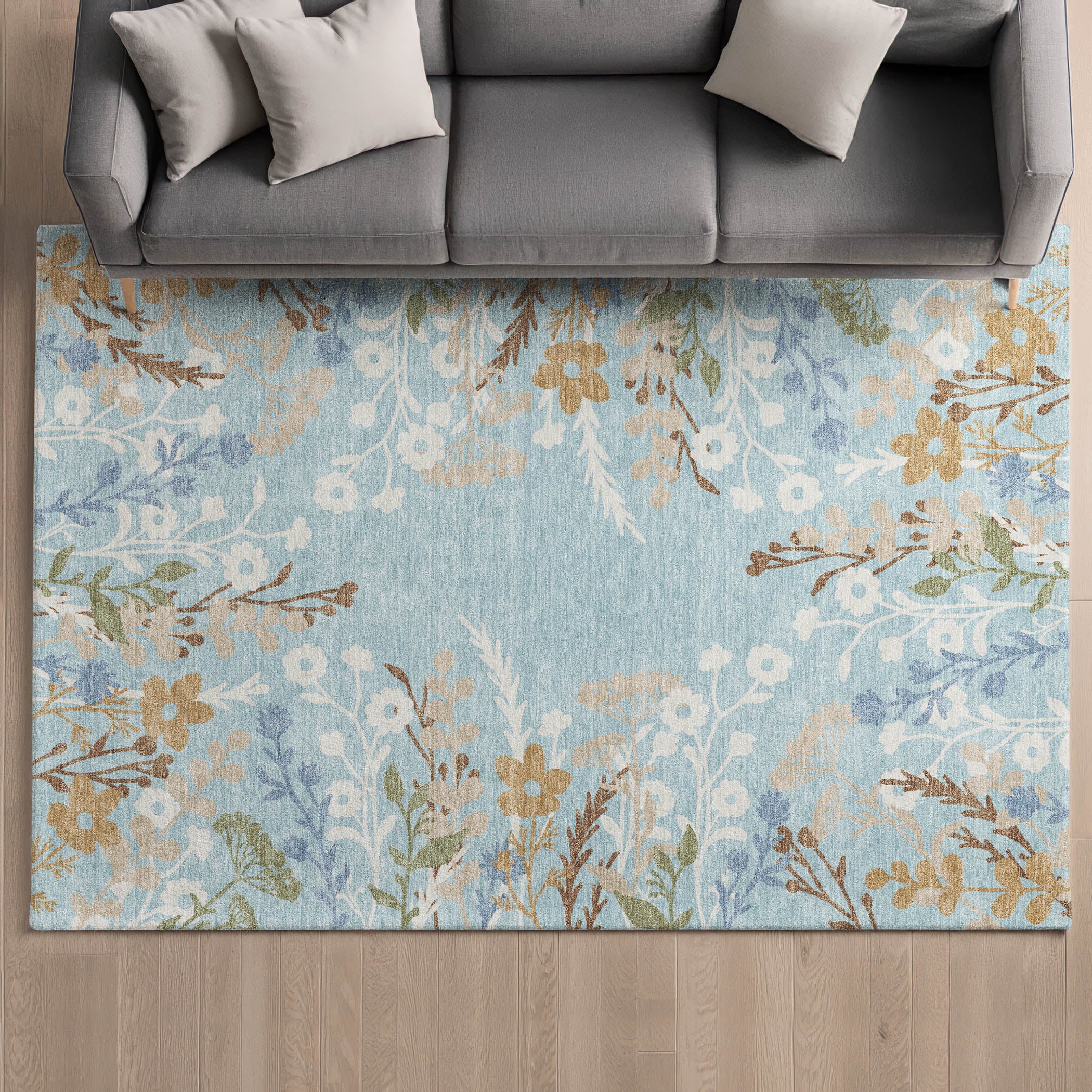 Mostar Machine Washable Transitional Sky Blue Rug 3' x 5' #shape_Rectangle