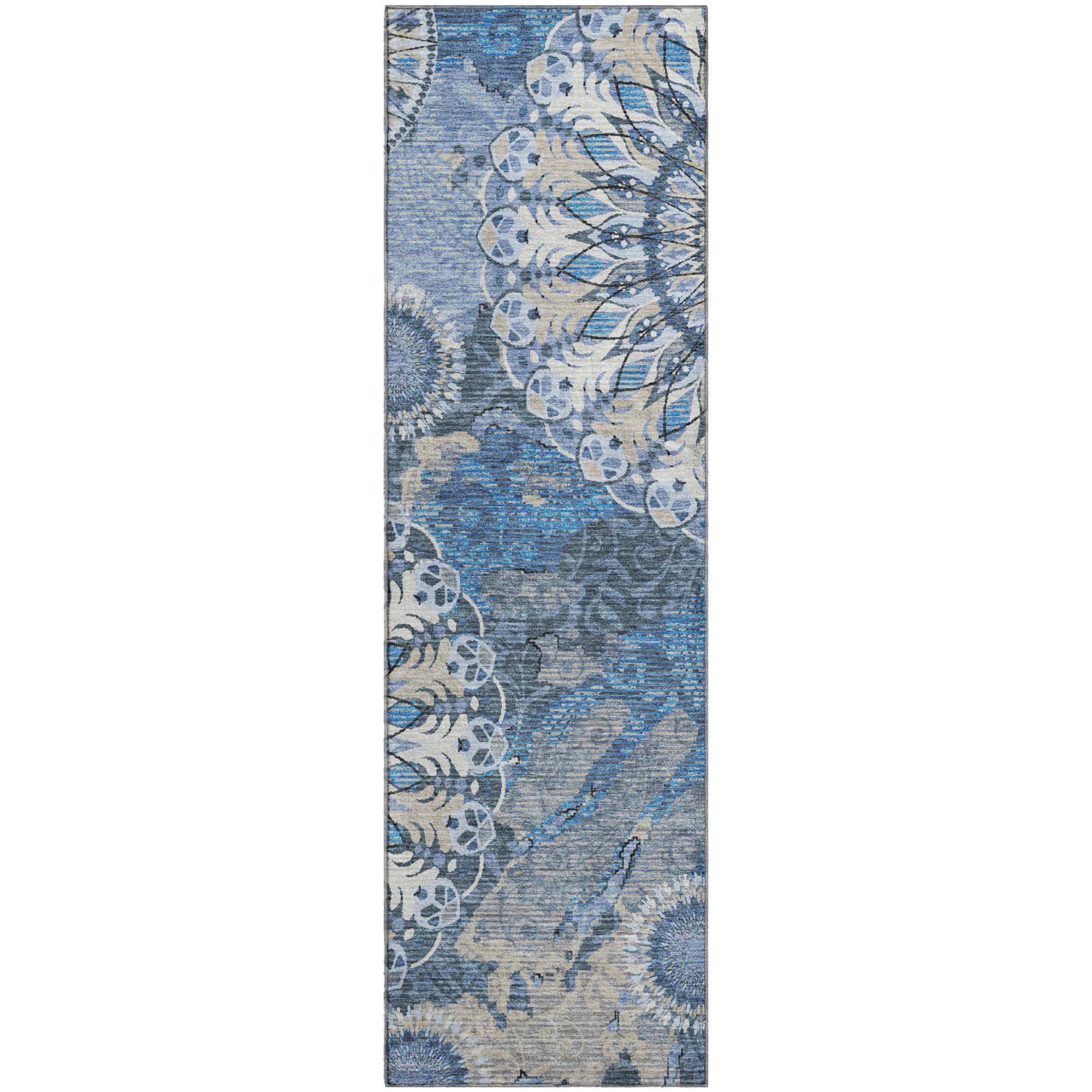 Marrakech Machine Washable Transitional Blue Rug 2'3" x 7'6" #shape_Runner